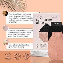 Kitsch Exfoliating Gloves 2pc - Korean Exfoliating Mitt & Deep Exfoliating Body Scrubber for Shower, Bath | Body Exfoliator, Dead Skin Remover | Skin Care for Smooth, Renewed Skin - Black & Terracotta