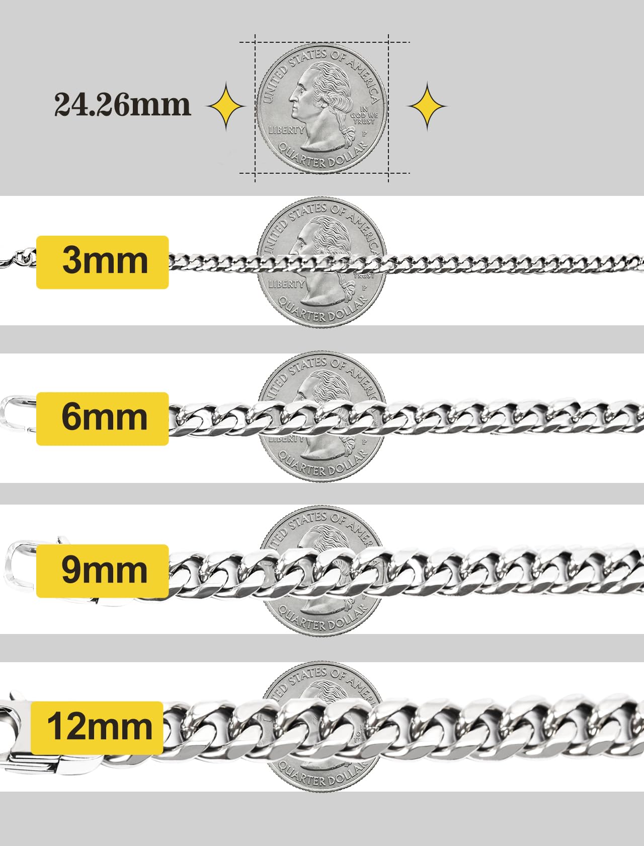 Collana Uomo Acciaio Inossidabile Collane Cubana Argento Catena Donna Sottile/Grosse 3/6/9/12 mm Girocollo Catena Womo Inox Ragazzo Punk Hip Hop Rapper Catenina 45/50/55/60/65/70/75 cm
