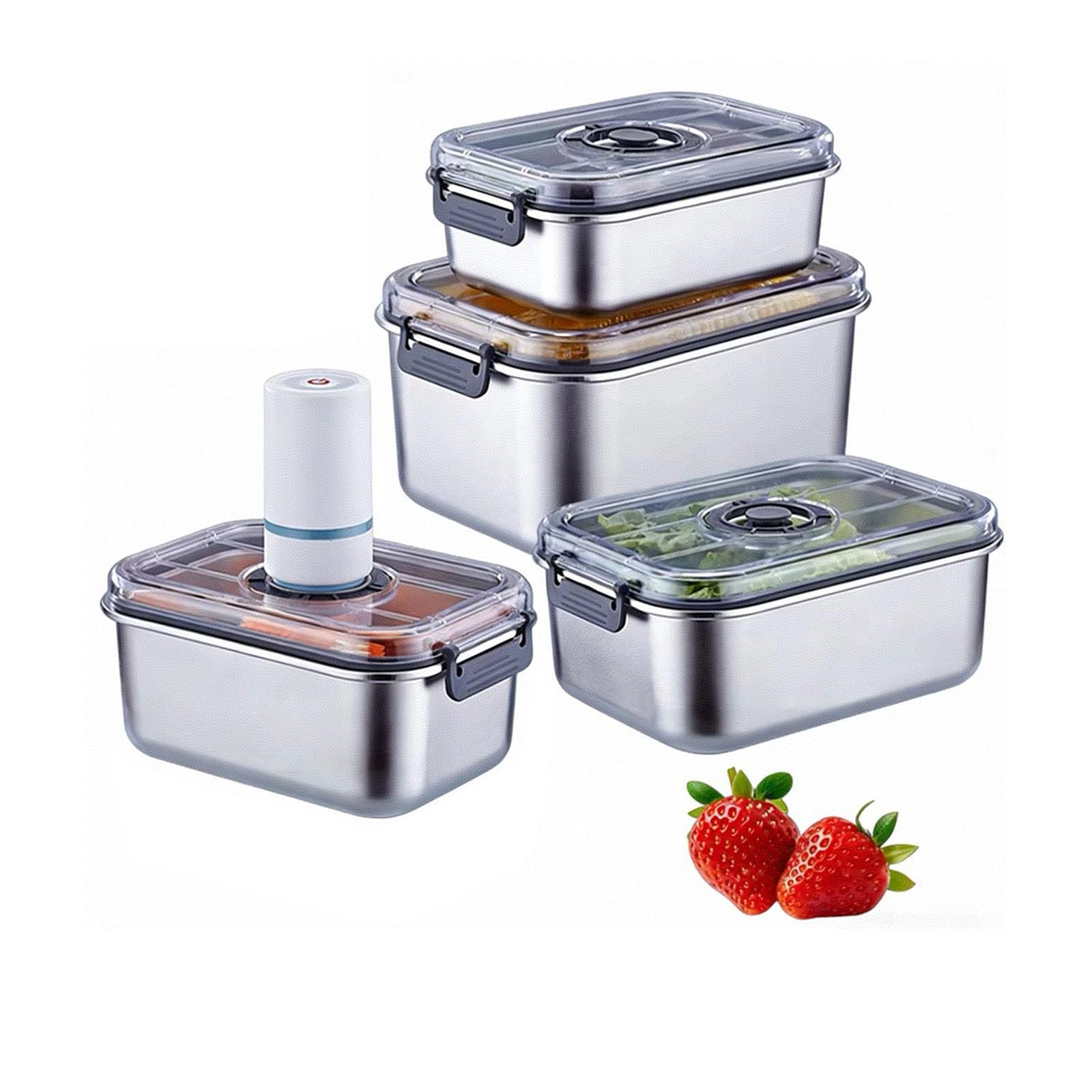 Kalttoy Of 4 Strong Stainless Steel Vacuum Boxes Great for Camping Travel and Leftover Security Dishwasher Safe Food Containers