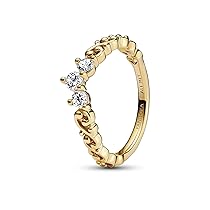 PANDORA Anello Moments Regal con tiara placcato in oro 14k con zirconi cubici trasparenti, 54