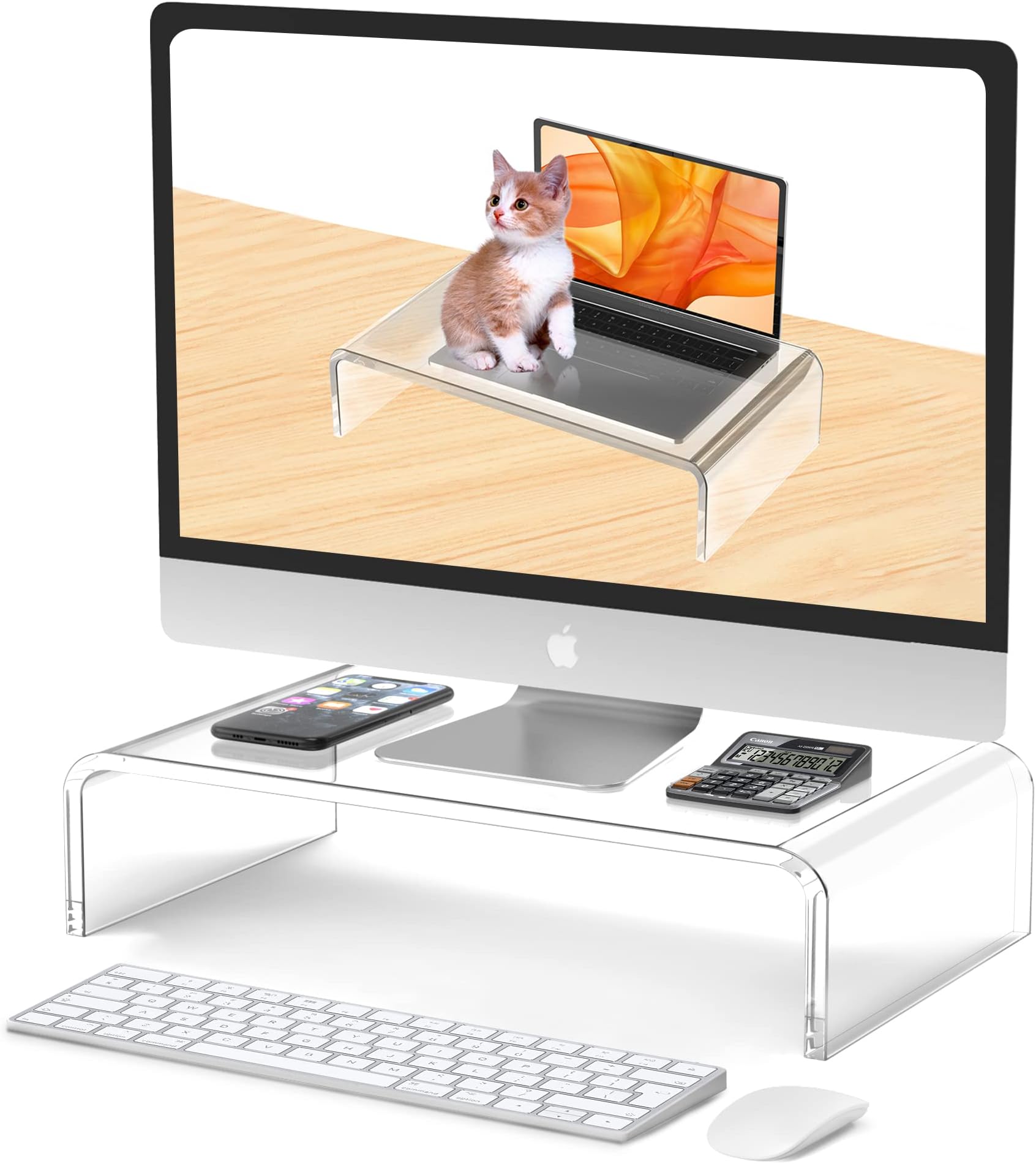 Acrylic Monitor Stand Acrylic Laptop Stand Riser Clear Monitor Stand White Monitor Stand Riser Computer Monitor Stand Riser White Desk Riser Acrylic Computer Stand Desk Accessories Desktop Organizer