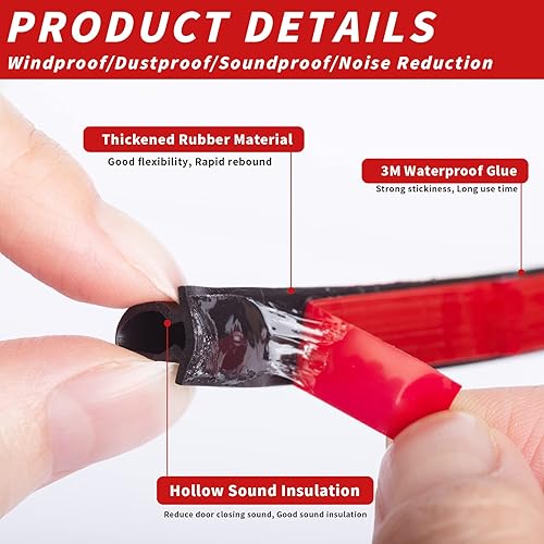 Miniatura 10 de Burlete de goma en forma de D de 50 pies, burlete autoadhesivo para puerta trasera para aislamiento de marcos de puerta, gran hueco, fácil de cortar