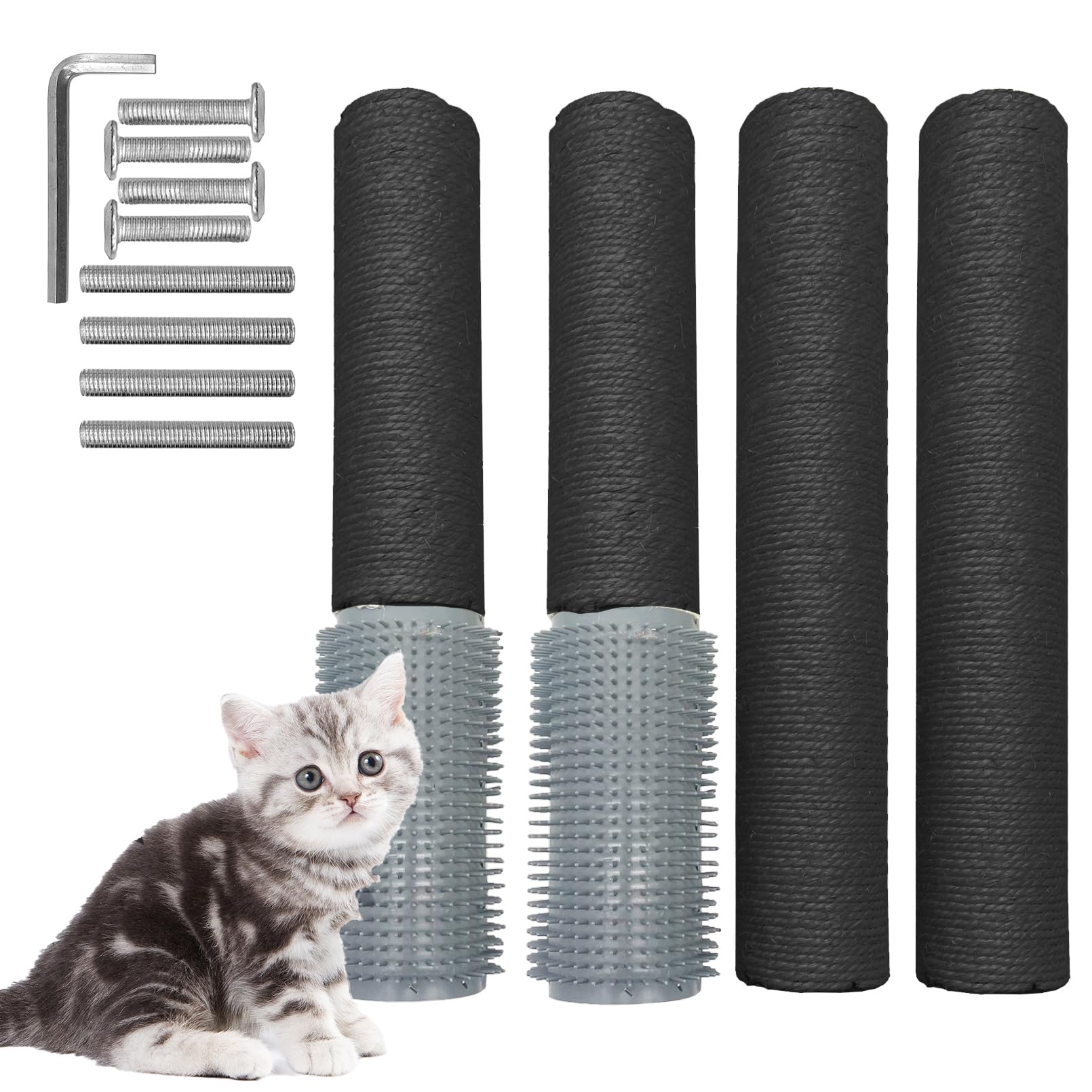 Fhiny 2PCS Cat Scratching Post Replacement, 15.7inch M8 Natural Sisal Cat Scratch Post with Cat Self Groomer Refill Pole Parts Kitten Climbing
