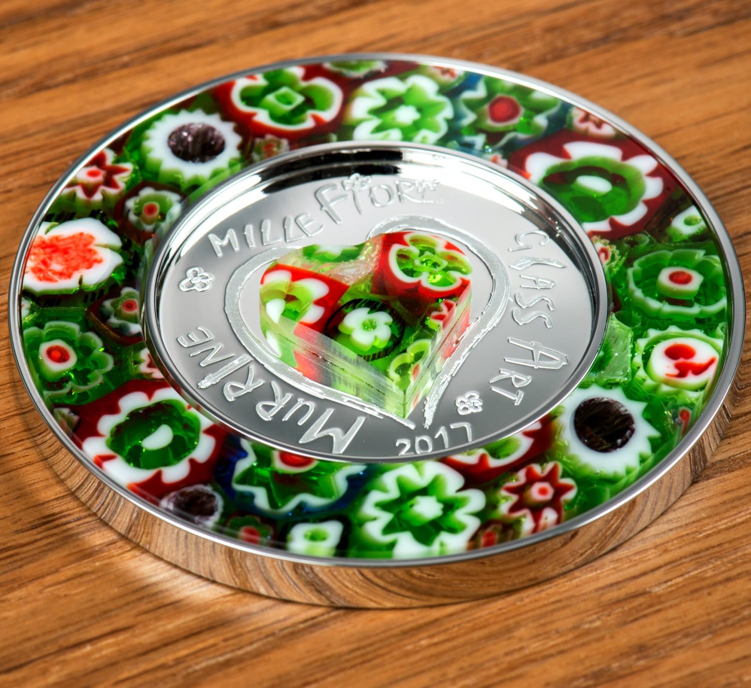 Murrine Millefiori Glass Art oversized proof silver coin