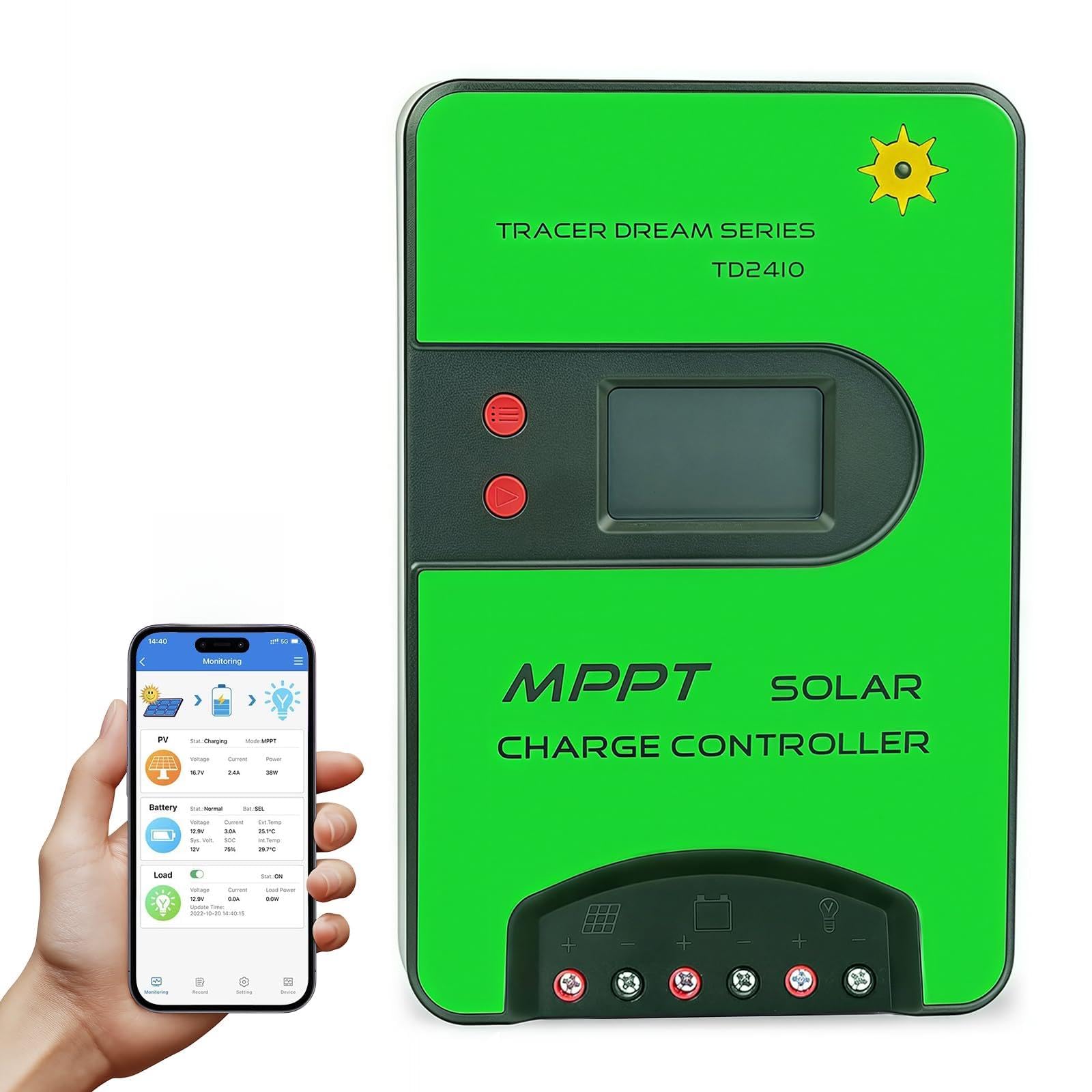 Régulateur de charge solaire MPPT 12 V/24 V (WiFi) avec écran LCD, prend en charge le contrôle APP, régulateur de charge MPPT pour batteries AGM/gel-plomb-acide, Li-Ion/LFP (40 A)