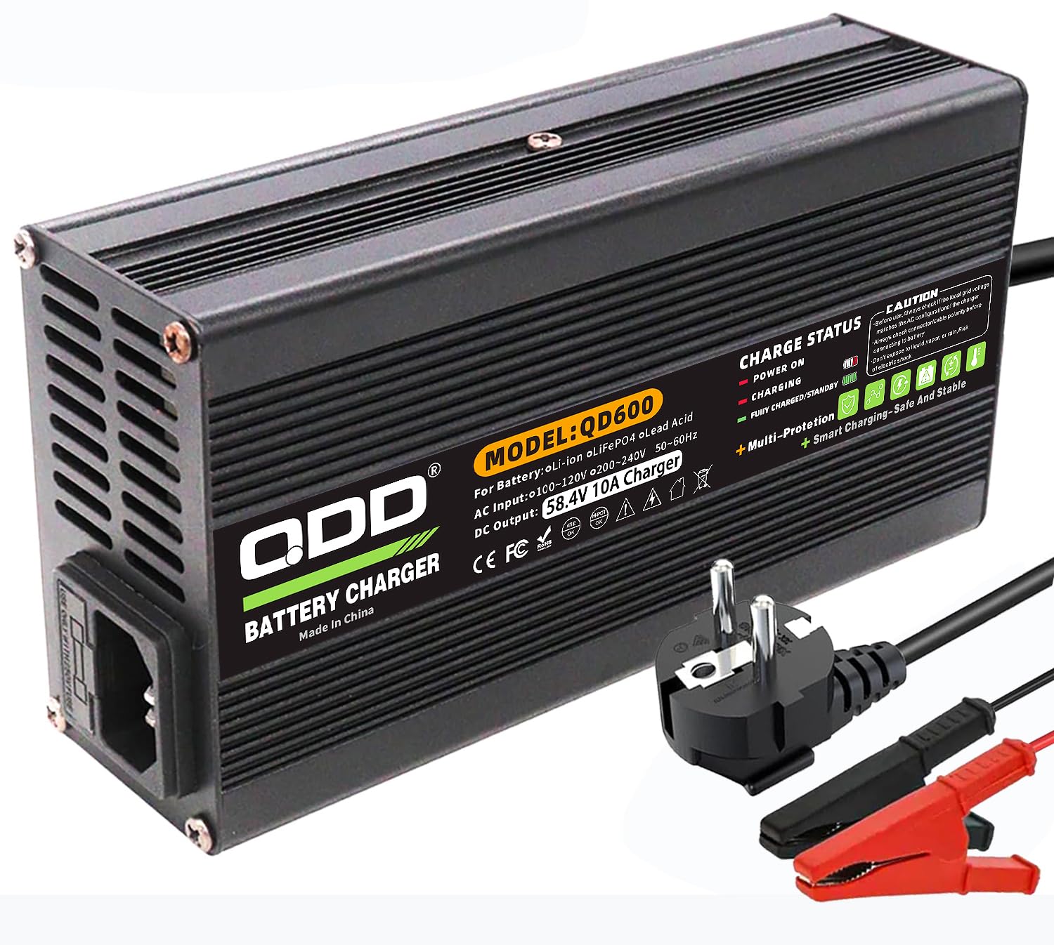 QDD 58,4 V 10 A ładowarka 48 V LiFePO4 ładowarka do akumulatorów 16S 48 V LiFePO4 Smart Charger Full z przyłączem zaciskowym krokodylkowym