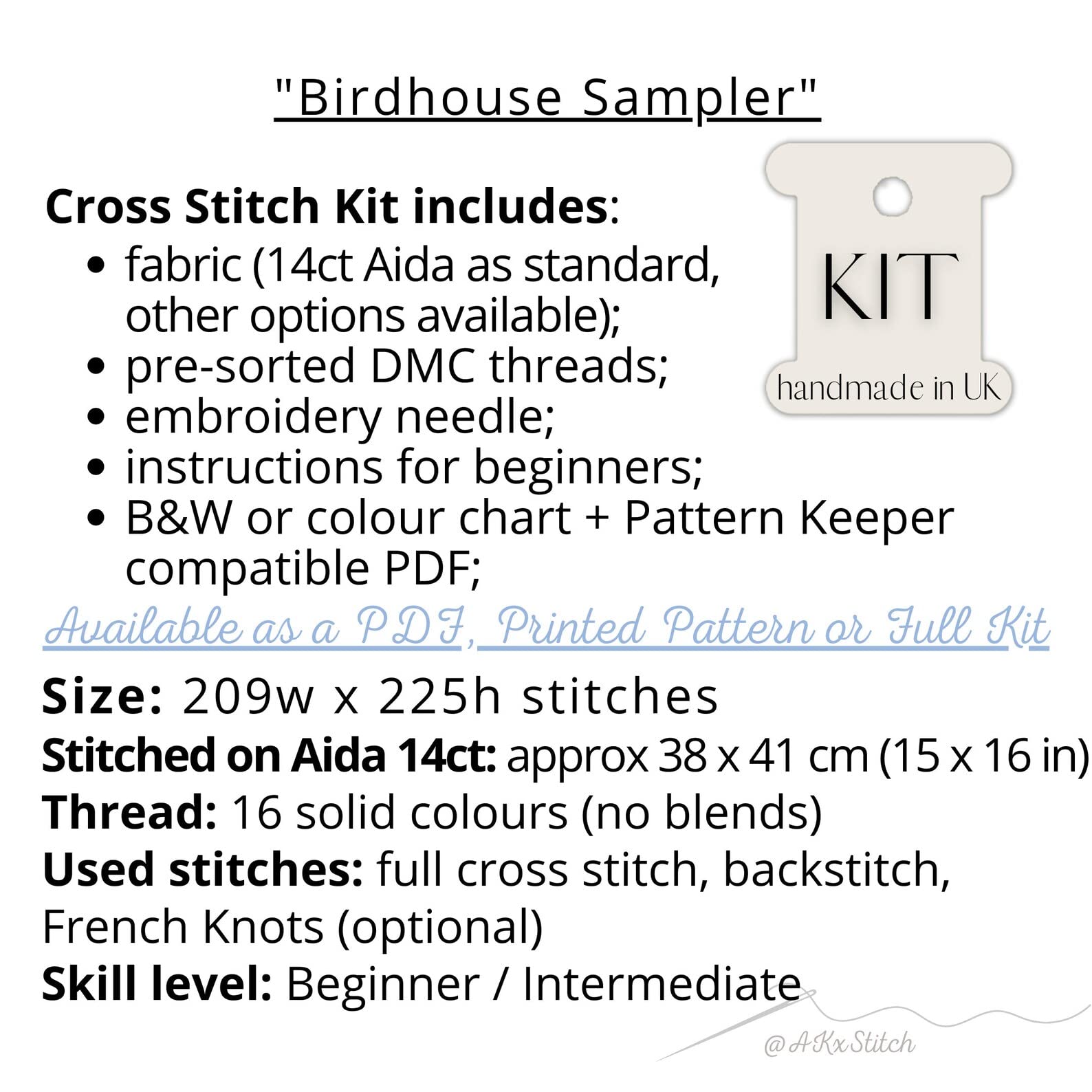 Birdhouse Sampler - Juego completo de punto de cruz con hilos DMC y tela, patrón de bordado floral de primavera con nidos de pájaros, pájaro cantor de teta de golondrina, lindo folk primitivo
