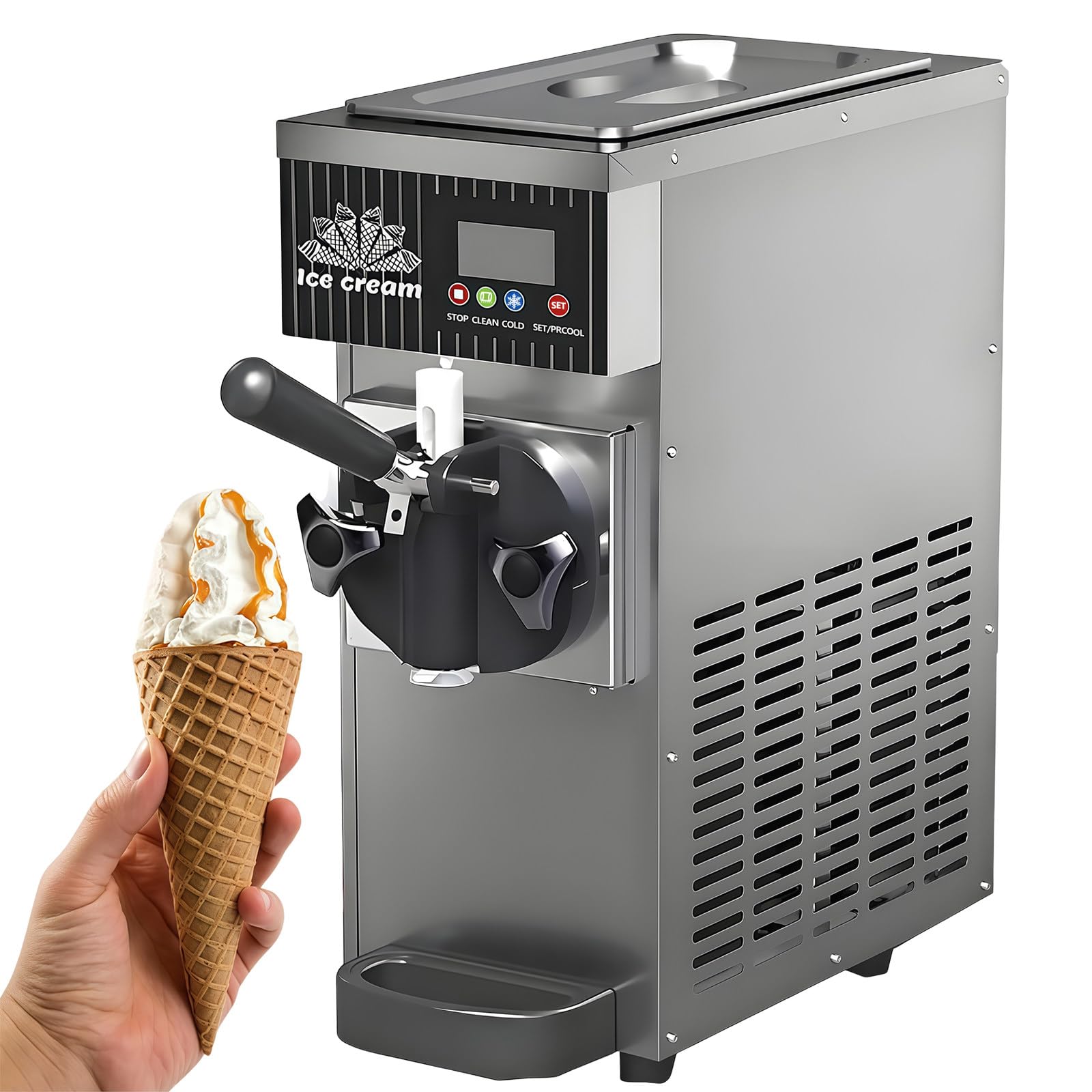 BANGBANGJI 4.5-8kg/H Yield Single Flavor Soft Serve Ice Cream Machine, Commercial Ice Cream Maker, 3.5L Hopper, 4.5-8kg/H Yield, with LED Panel Auto Clean Pre-Cooling for Party Restaurant Metallic