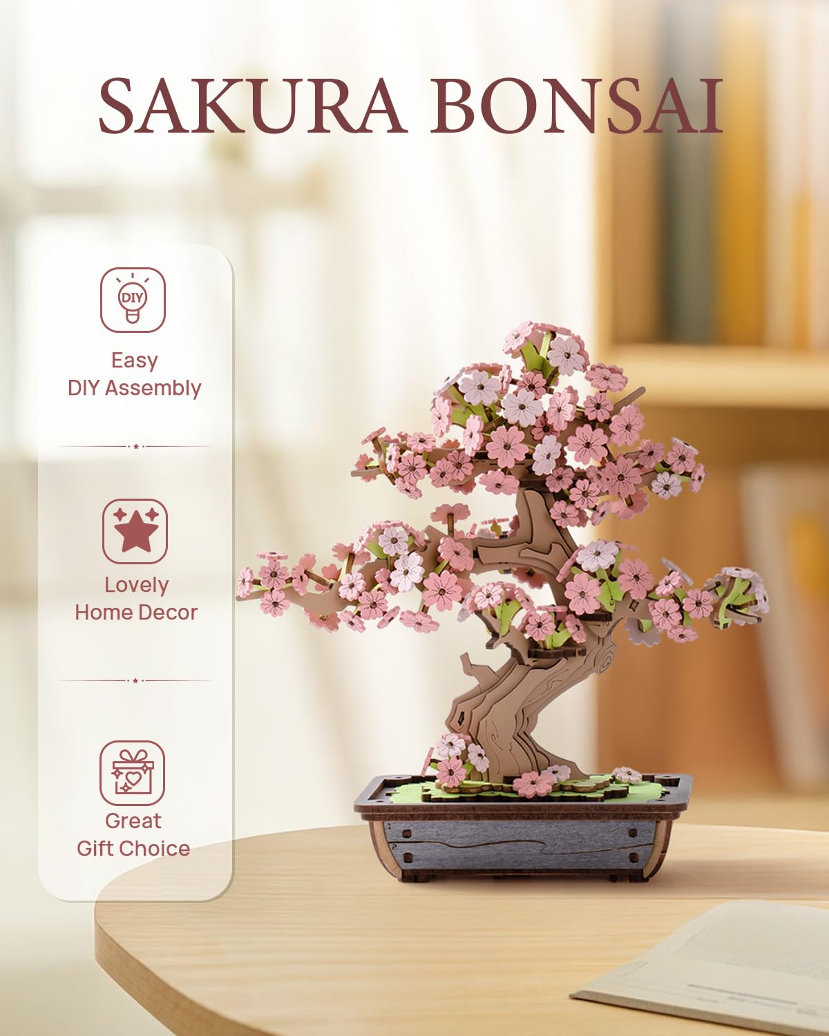 Rolife Puzzle 3D Legno Bonsai Modellismo da Costruire Adulti für Kinder Spielzeug Modellino DIY Kit (Cherry Blossoms Sakura Bonsai)