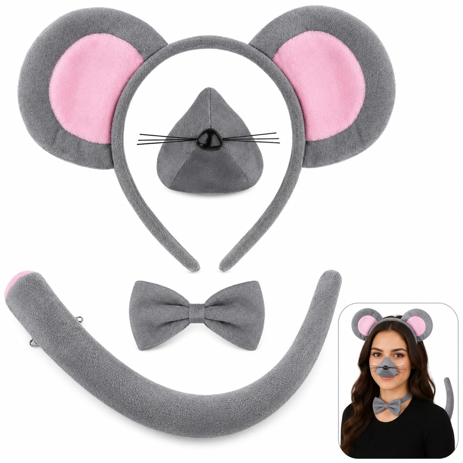 4 Pieces Mouse Costume Set With Ears & Tail – Fancy Dress Party Accessories