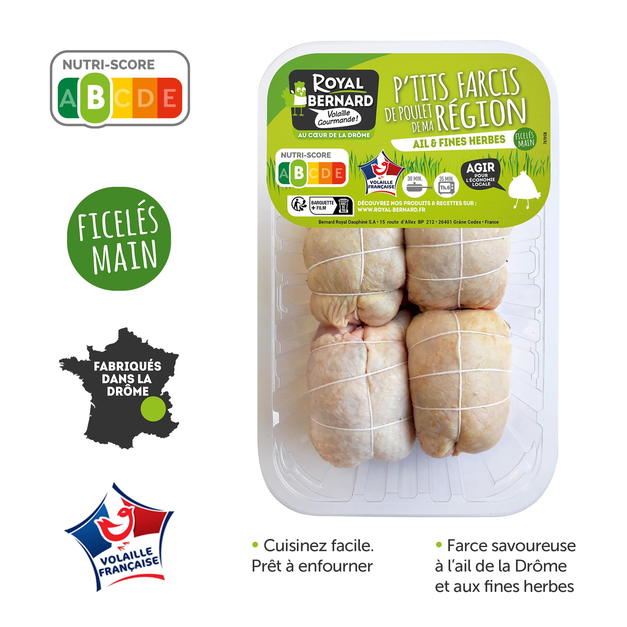 Royal Bernard - Assortiment Chef - Colis de Volaille - 5 Barquettes de 4 Savoureux Produits - 1 Poulet Entier + 4* escalopes de dinde à la milanaise + 4* P’tits Farcis + 1 barquette de sauté de poulet