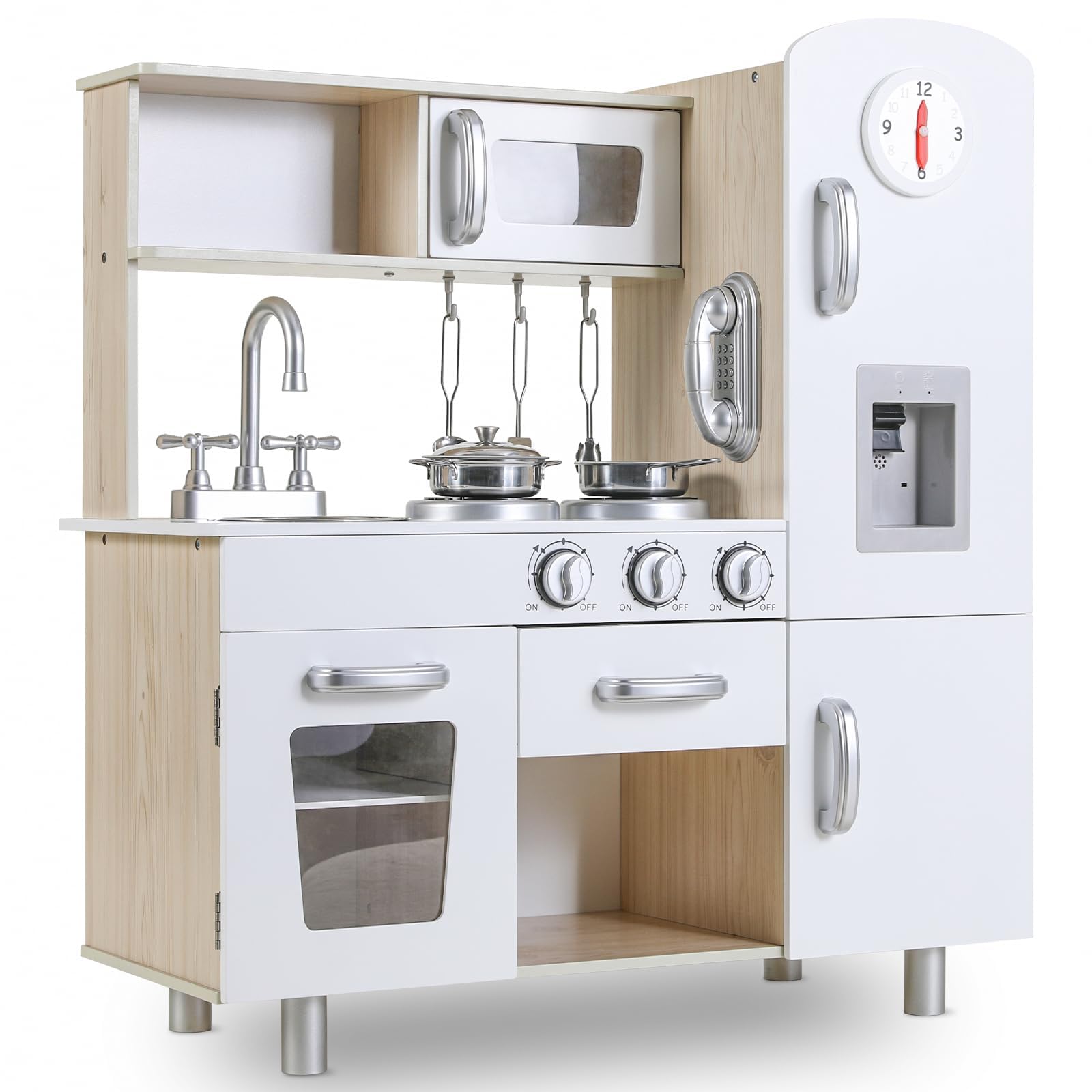 MAMIZO Kids Wooden Kitchen Set with Sounds and Lights, Toy Kitchen with Accessories, Large Pretend Role Play Kitchen for Kids Aged Three and Over, 81x74x30cm