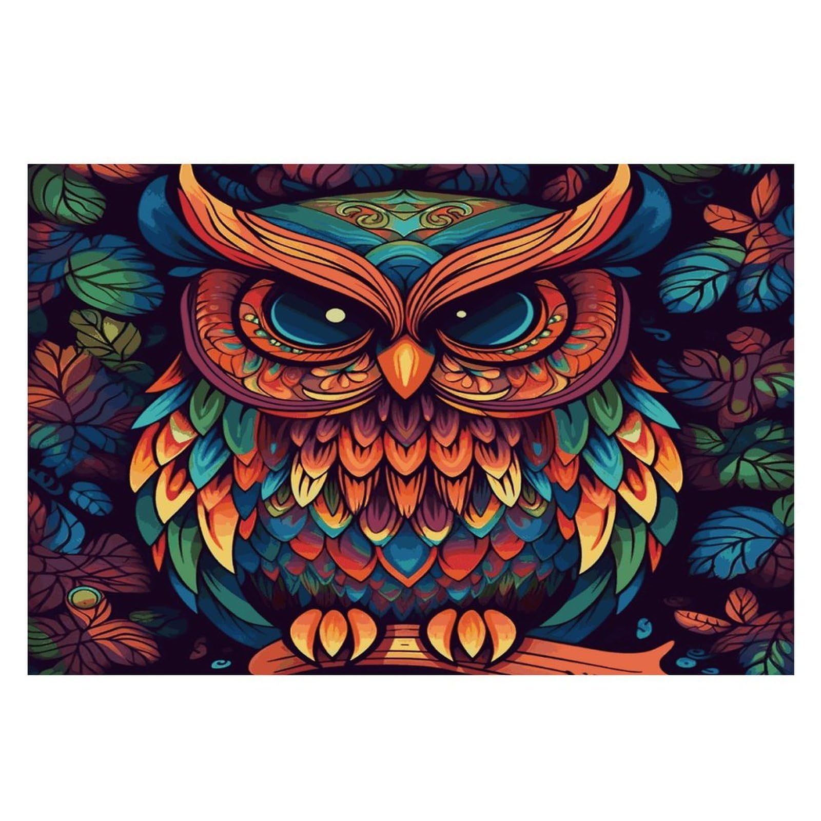 Color Owl Pattern Placemats Wipeable Heat Resistant Table Mats Washable Flax Place Mats Elegant Cloth Non-Slip Placemat for Kitchen Dinning Party Table Decor 12 * 18 in