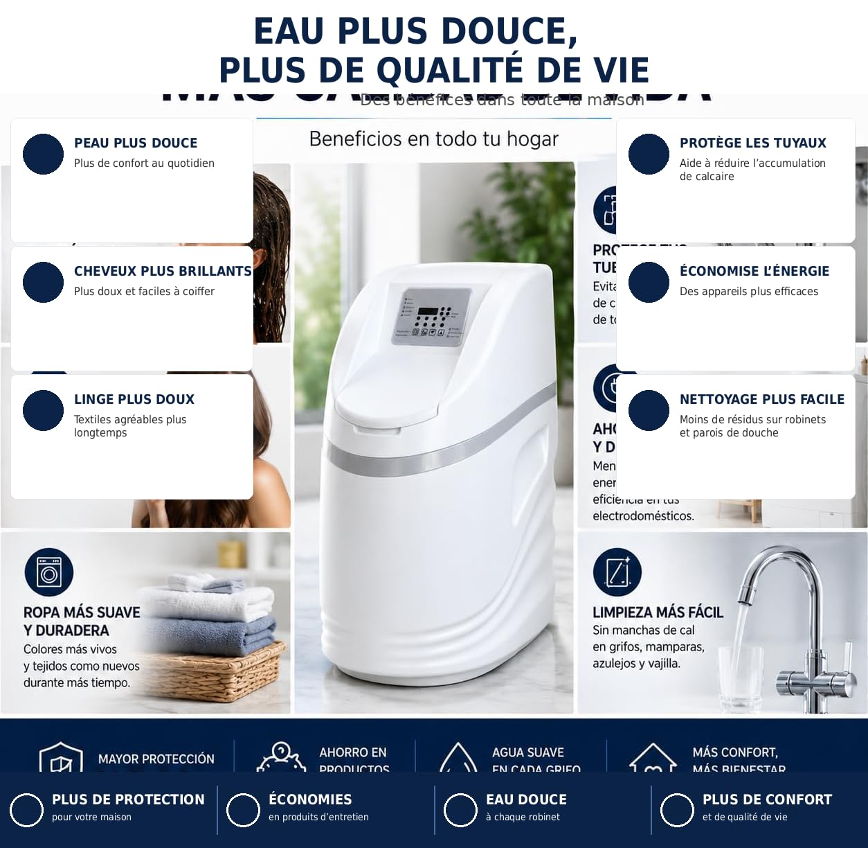 Bbagua, Adoucisseur d'eau domestique Ceramic Pilot 2.0. Idéal pour les maisons avec jusqu'à 2 salles de bains et 5 personnes. Adoucit l'eau de toute la maison. Bbagua.
