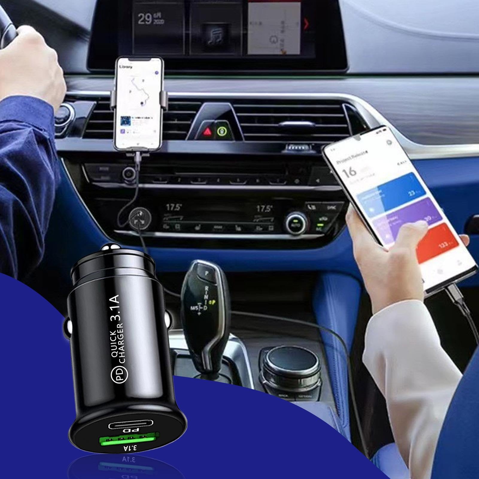 Caricabatteria Per Auto A Ricarica Rapida USB C, Adattatore Per Accendisigari, Adattatore Portatile USB Da A Due 3.1A, Presa Per Adattatore Per Accendisigari, Caricabatteria Per Auto A+C PD R