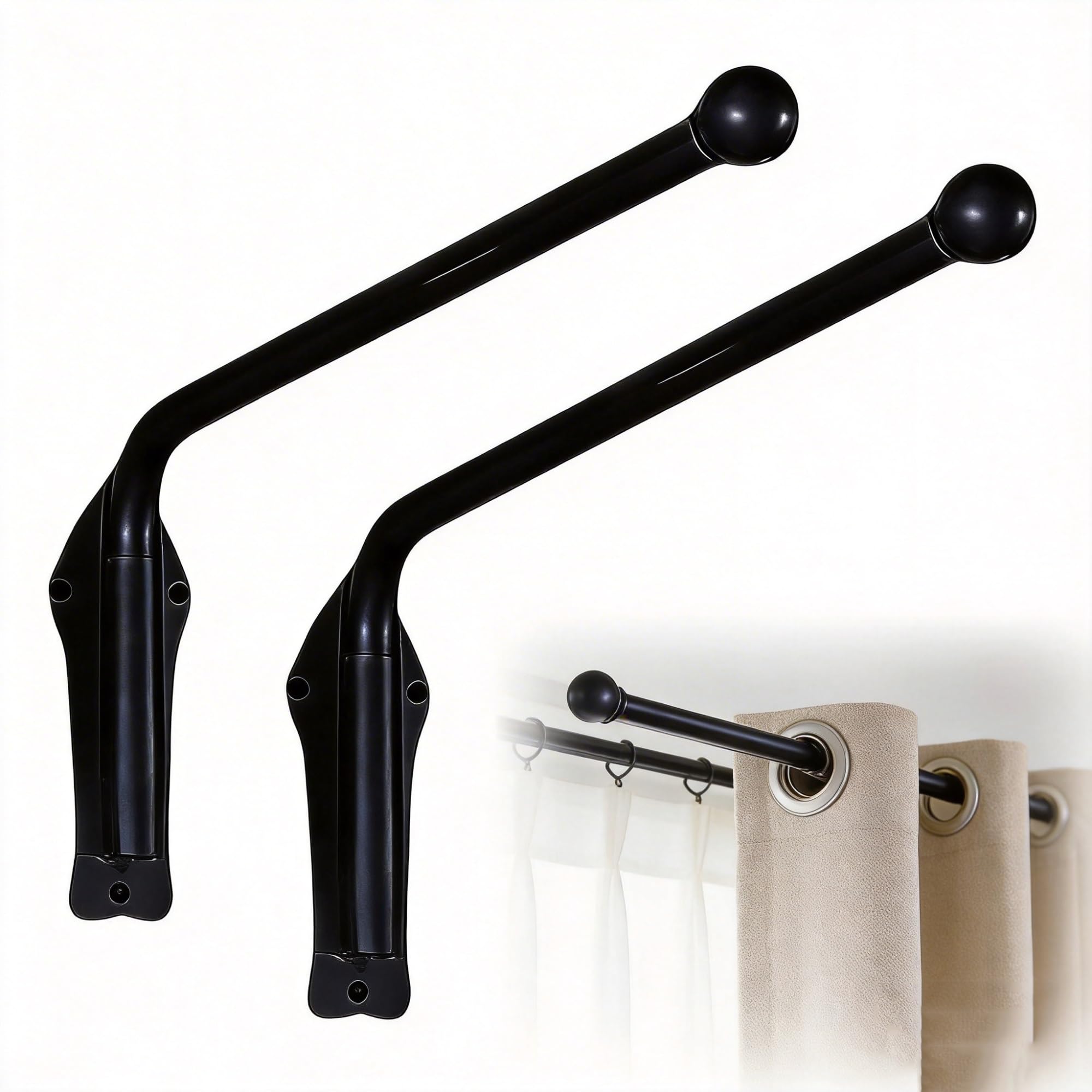 Tringle à rideaux pivotante en 2 parties, disponible en noir et or, pour panneaux latéraux. Présentoir à rideaux.(Black,90cm/35.43in)