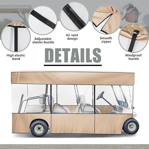 Miniatura 3 de Woanger Funda para carrito de golf para 6 personas, 6 pasajeros (4 delanteros + 2 orientados hacia atrás), carcasa impermeable para carrito de golf