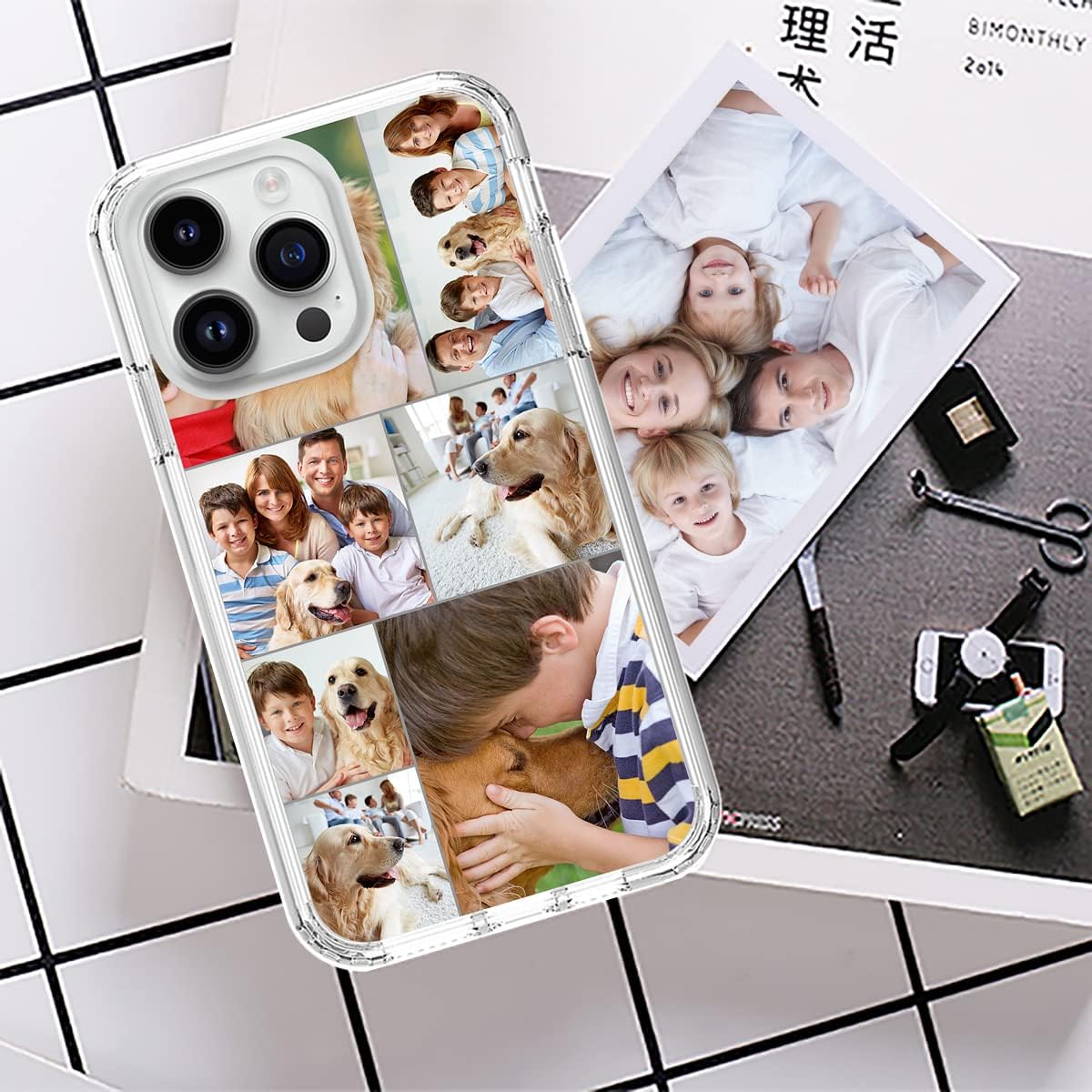 Custom Phone Case for iPhone 14 Pro Max,Bumper Phone Case Multi-Picture Collages Personalized Photo Case Heavy Duty with Screen Protector 3 in 1 Military Grade Full Body Clear Protective Phone Cover E