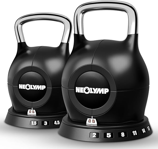 NEOLYMP Kettlebell Set 2-20 kg - 7-in-1 Kettlebell verstellbar für Ganzkörper-Workout Zuhause - Kugelhantel mit robustem Edelstahl-Handgriff für perfektes Schwungerlebnis