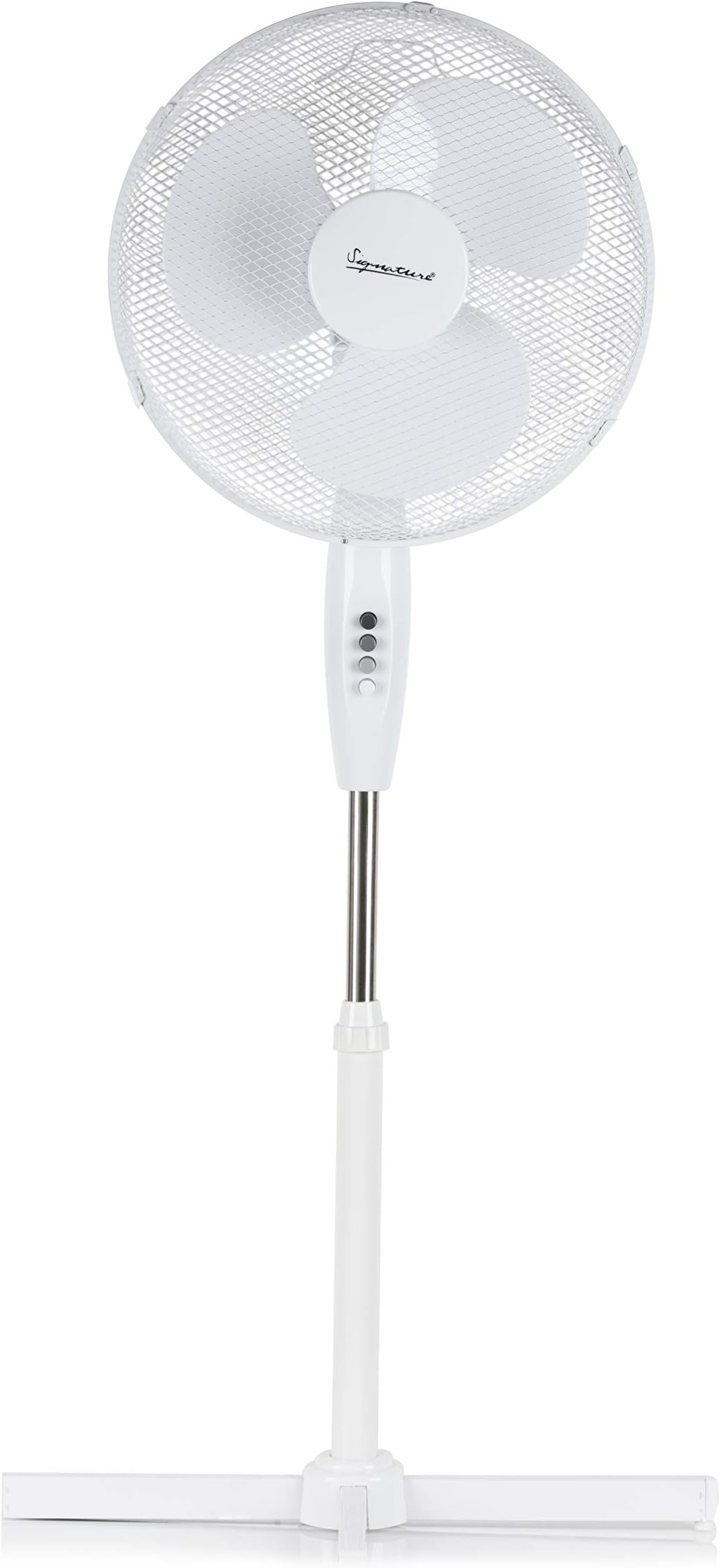 SignatureS40011 Portable 16 Inch Oscillating Pedestal Fan with Adjustable Tilt Angle and Height, 3 Plastic Blades, 3 Speed Settings, Carry Handle, White
