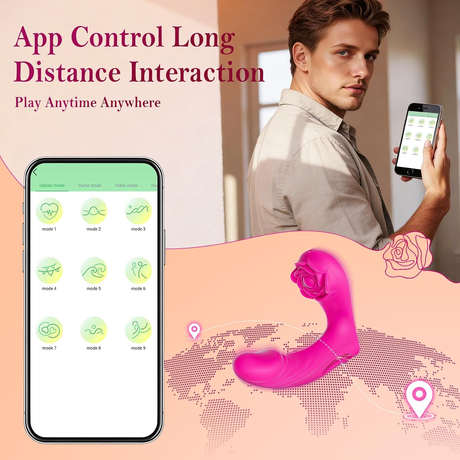 G Spot Vibrator Sex Toys for Women - 2 IN 1 Finger Vibrators Dildos with 9 Vibrating & Flapping Modes, Waterproof Clitoral Vibrator Rose Toy for Clit G-Spot Stimulation, App Control Adult Toys & Games