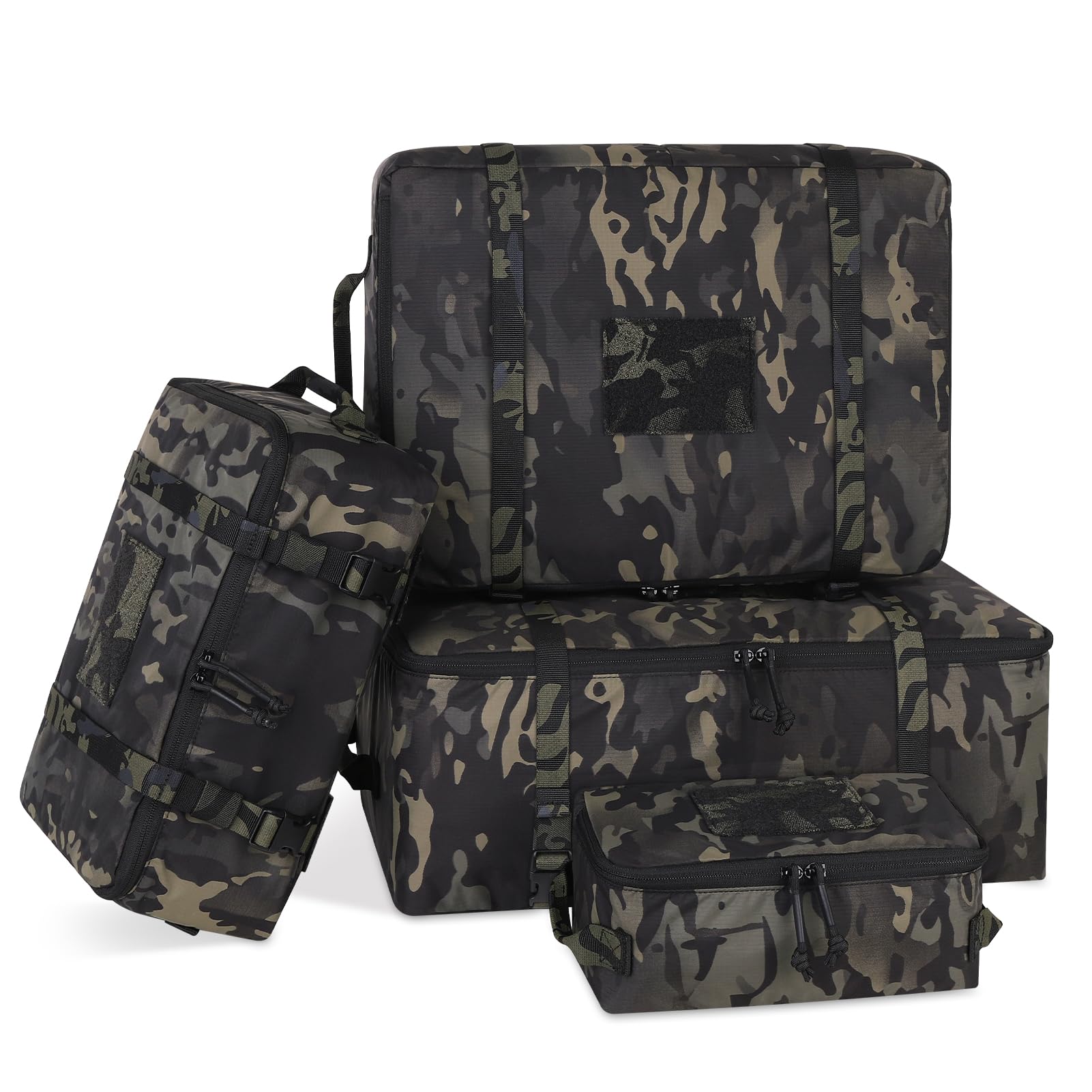 PETAC GEAR 4 PCS Tactical Modular Packing Cubes with Waterproof Material, Large Capacity Storage Bag, Easy Clean Outdoor Travel Organize Storage Pouches Bags (MCBK)