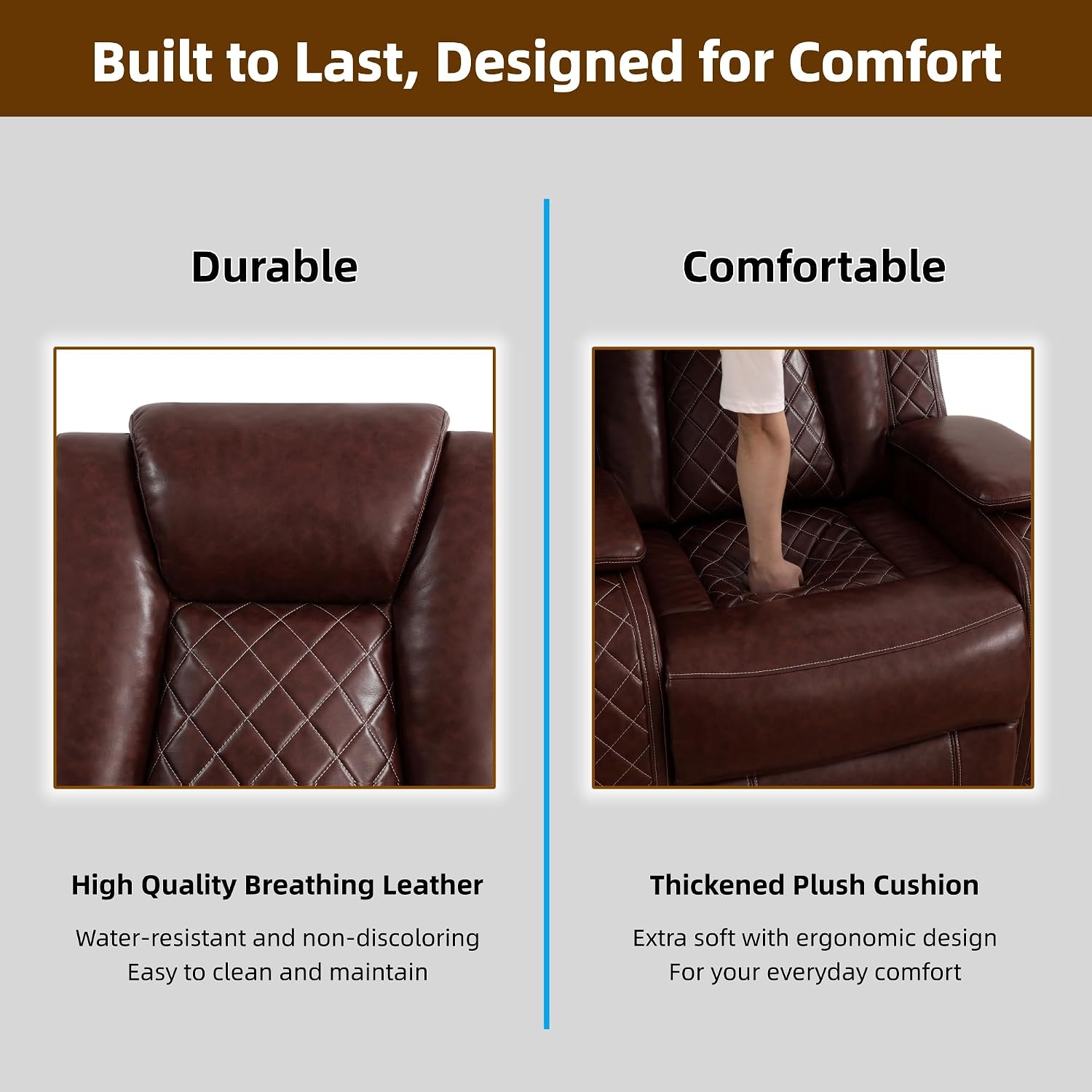 Breathing Leather Power Reclining Loveseat, Living Room Furniture with 2 Recliners, 2-Seater Leather Couch with Storage Console/Cup Holders for Home/Office (Auburn, Loveseat)