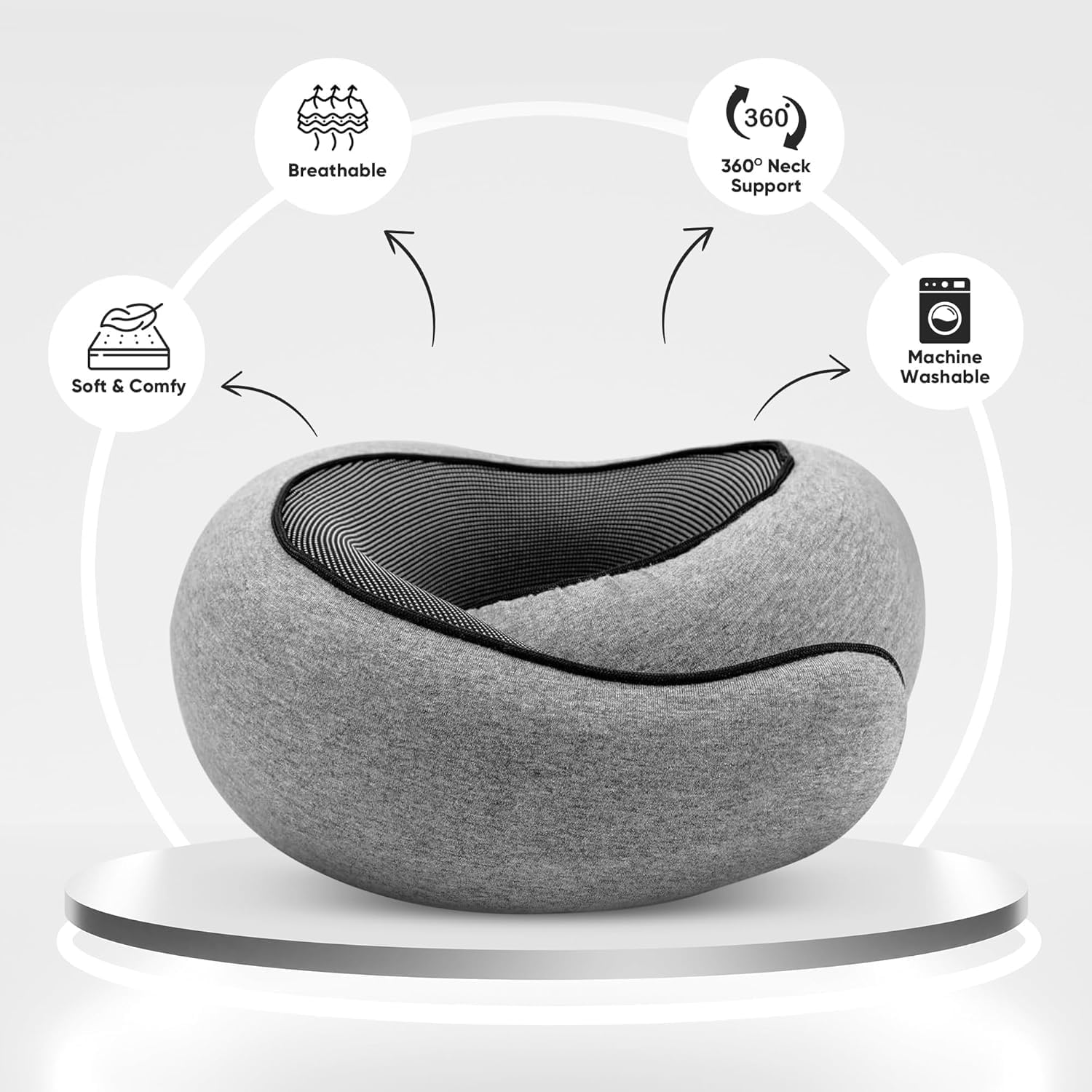 Travel Neck Pillow, 100% Pure Memory Foam Neck Pillow for Airplane, Ergonomic 360° Head Rest for Plane Travel Airplane Pillow for Long Flights, Travel Pillow for Car, Train, Bus with Carry Bag