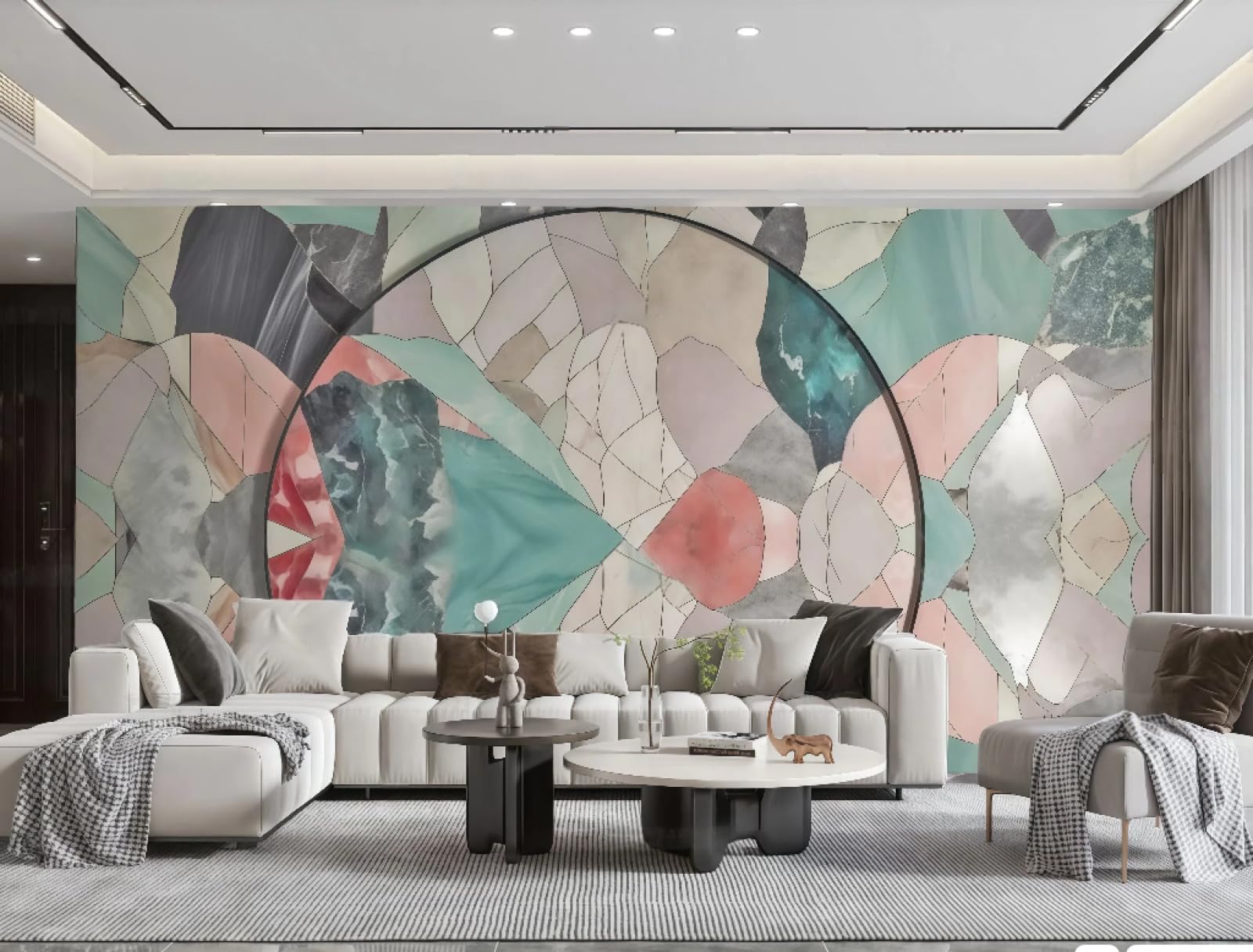 Tapeta nowoczesna minimalistyczna kolorowa geometryczna blok kolorów łączenie marmuru TV sofa tło tapeta ścienna salon sypialnia jadalnia mural, 3D, 430 x 300 cm