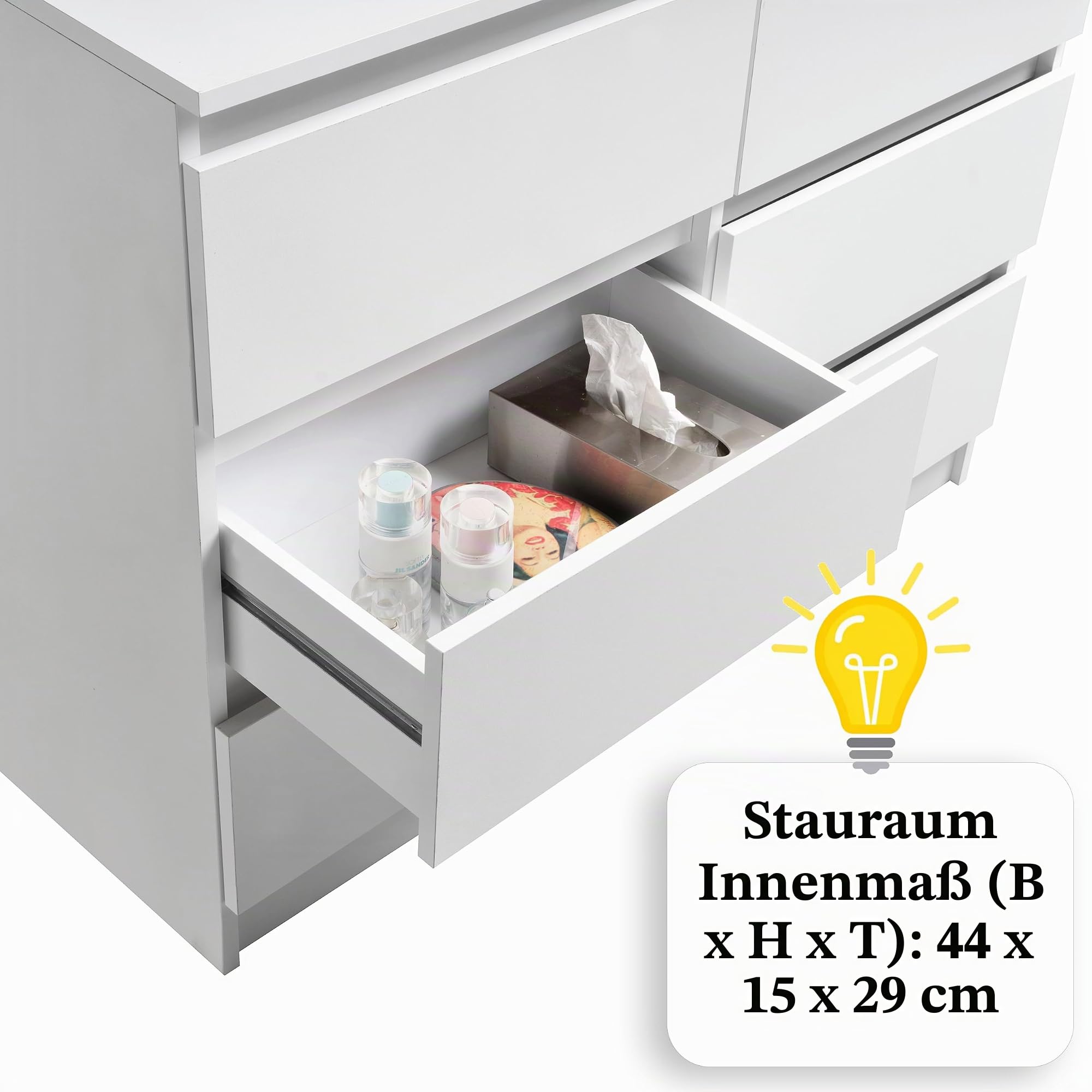 Home Collective Kommode mit 6 Schubladen Kommode weiß Holz Schrank mit Schubladen Sideboard Highboard Anrichte Schlafzimmer Wohnzimmer Flur Büro Organizer Breite 95 cm Höhe 78 cm