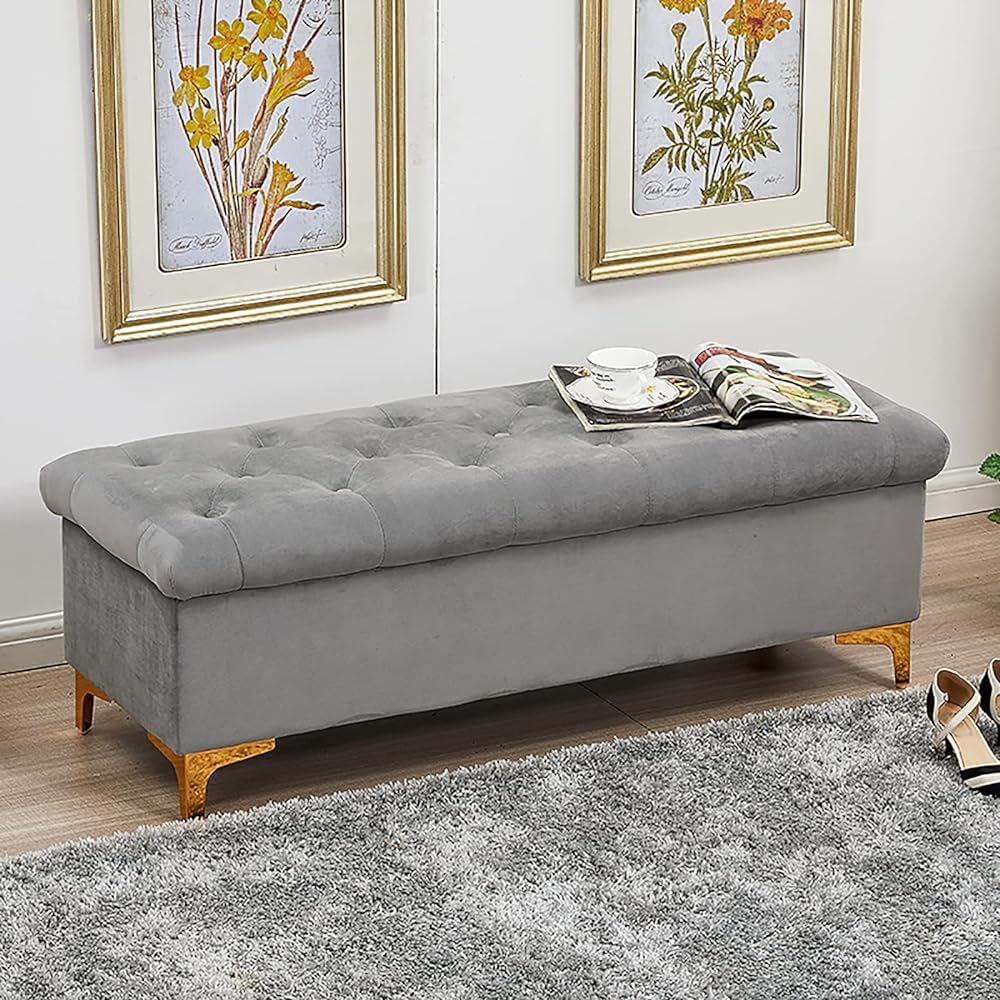 KLGFBDC Storage Ottoman Bench, Upholstered Modern Footstool for Living Room, Bedroom, Hallway - Multifunctional Shoe Bench and Storage Solution