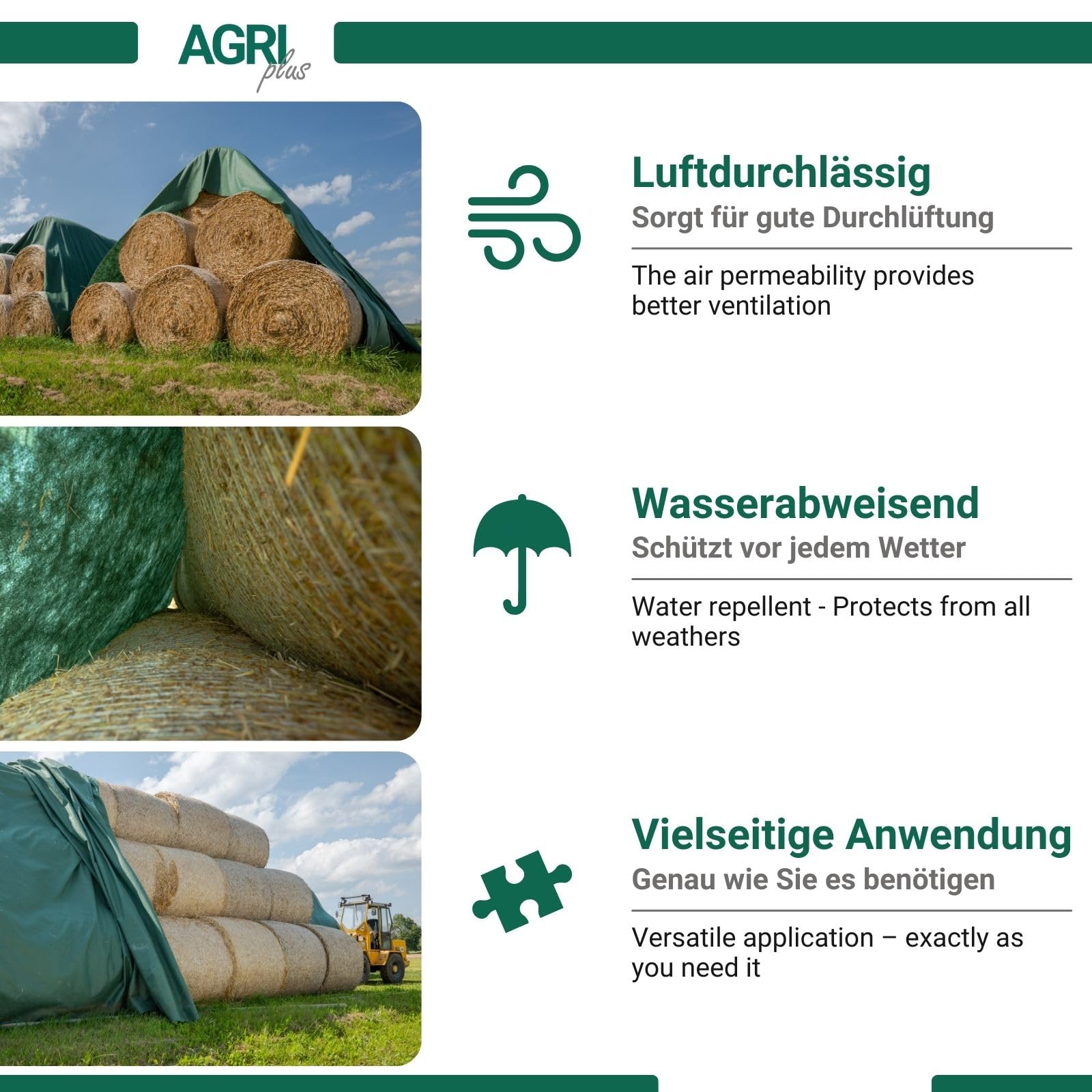 AGRI plus Strohvlies 9,8 x 6 m - ohne Nägel I Stabiles 140 g/m² Schutzvlies aus Polypropylen I Extrem reißfestes Heuvlies für langfristigen Schutz I Abdeckvlies wetterfest & UV-beständig