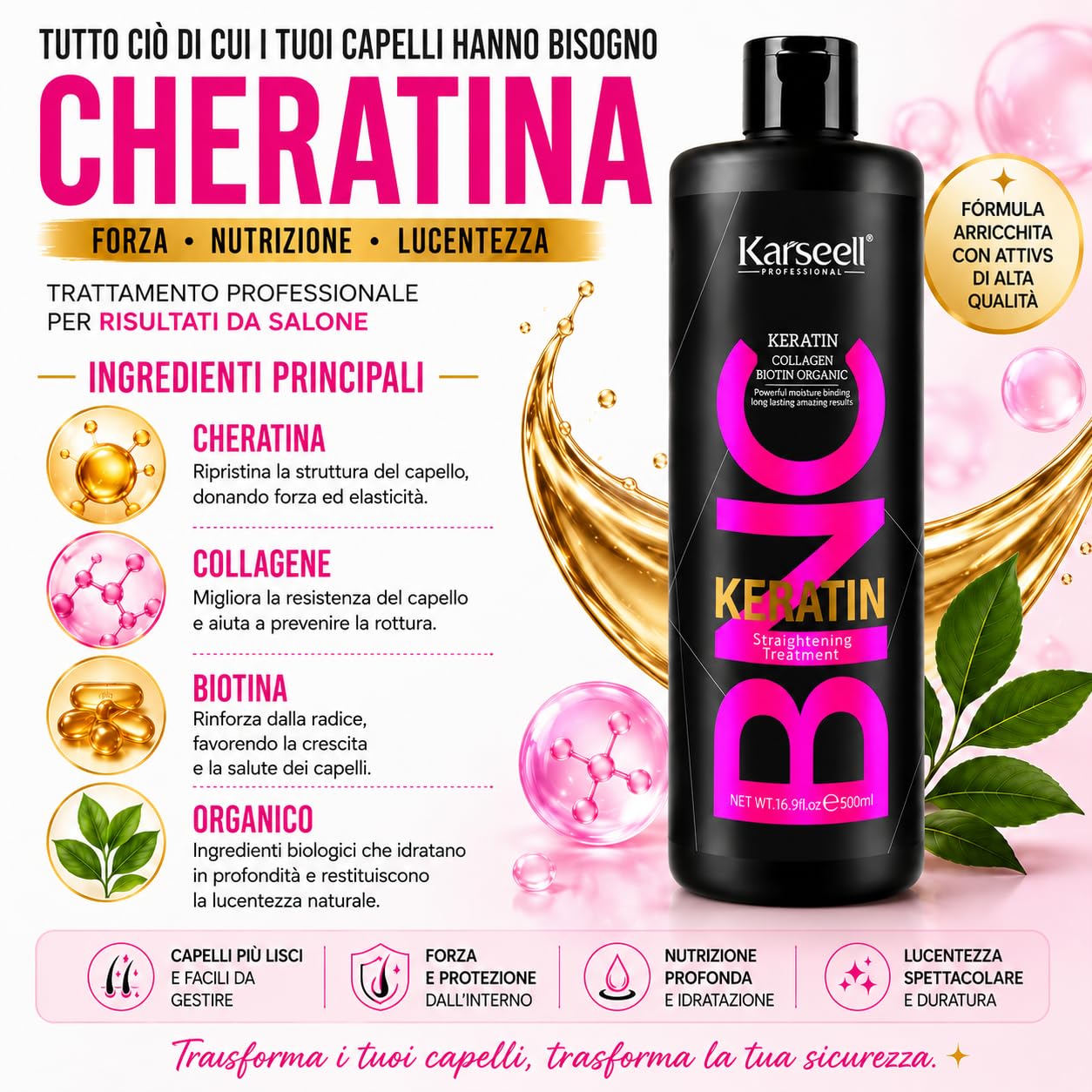 Karseell MACA CARE SYSTEM Cheratina Lisciante Senza Formaldeide Trattamento Brasiliano Professionale 20 Settimane Collagene Biotina Olio di Argan Idratazione Anticrespo Capelli Secchi Danneggiati
