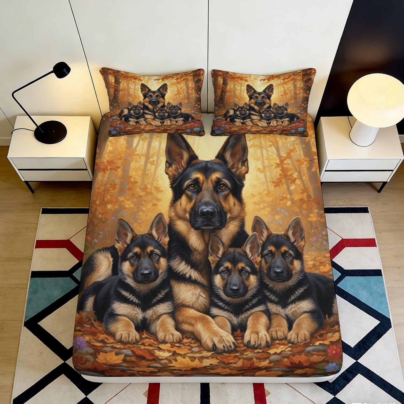 Jqzkxnhpbr Style-6 3D Printed German Shepherd Forest Fitted Sheet Microfiber Soft Breathable Dog Family Bed Cover Bedroom Decor 90X200x25cm