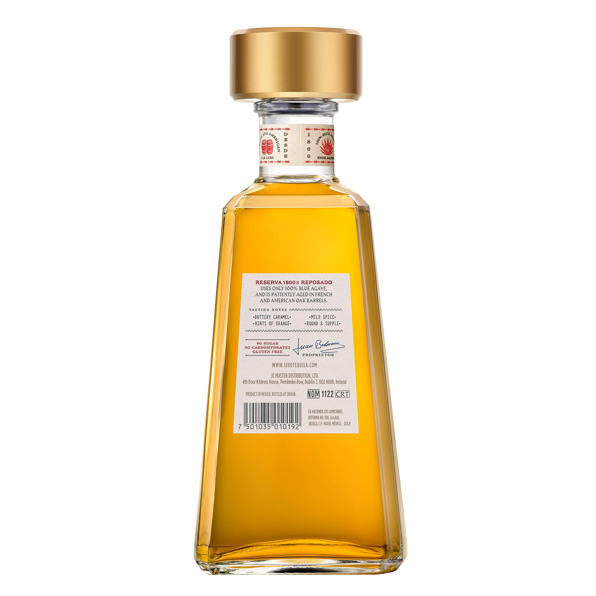 1800 Reposado 70cl - Tequila premium 100% Blue Agave invecchiato in botte. Note di caramello e spezie. 38% vol.