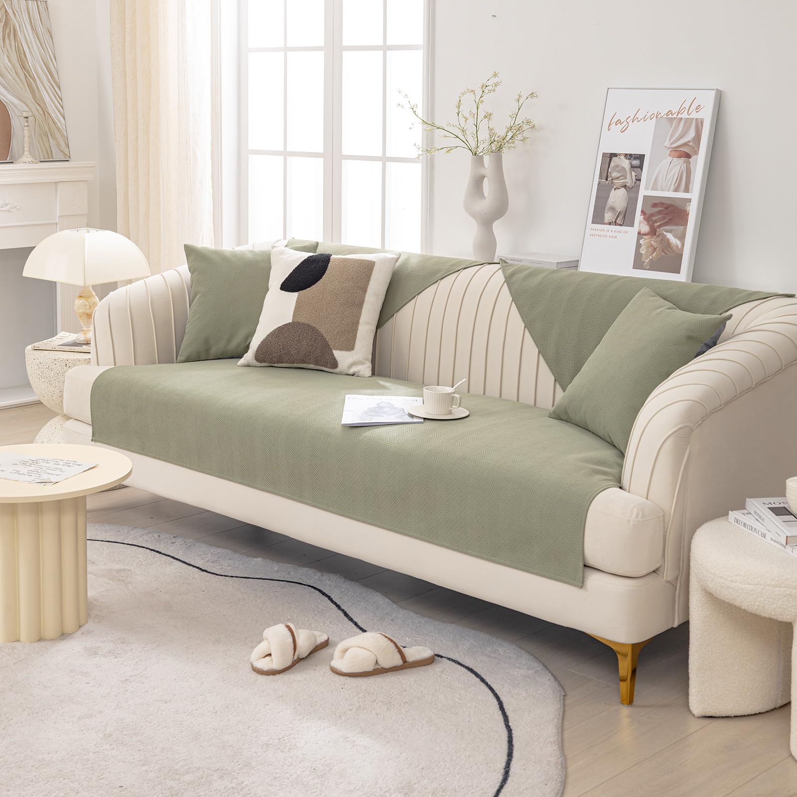 OIJKLA Sofabezug Chenille L-Form 70x70cm - Rutschfest Mit Latexpartikeln