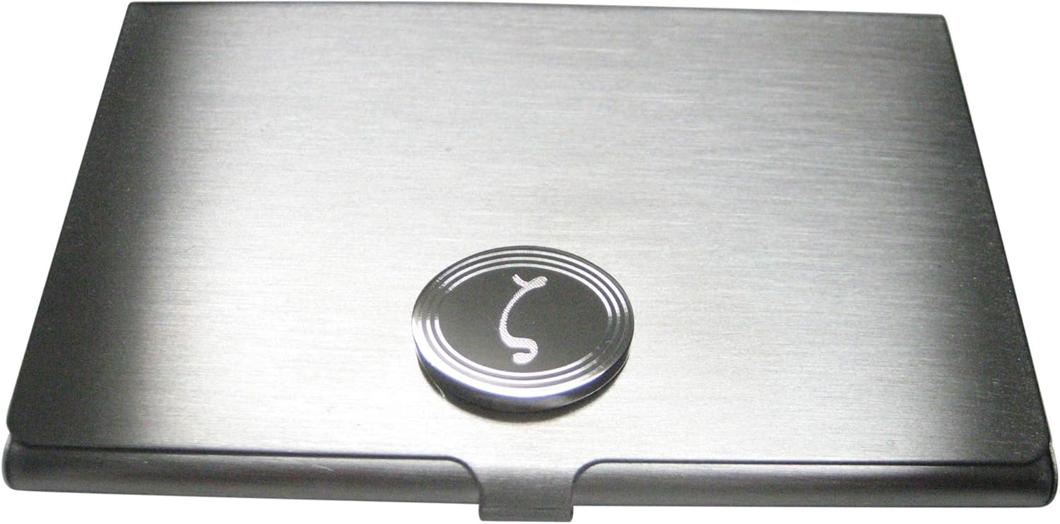 Kiola Designs Silver Toned Etched Oval Greek Letter Zeta Pendant Business Card Holder