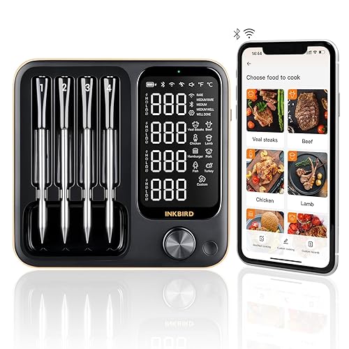 Wireless Meat Thermometer with 4 Probes, INKBIRD WiFi Meat Thermometer Digital Wireless for Rotisserie Grill Oven,Unlimited Range Dishwasher Waterproof...