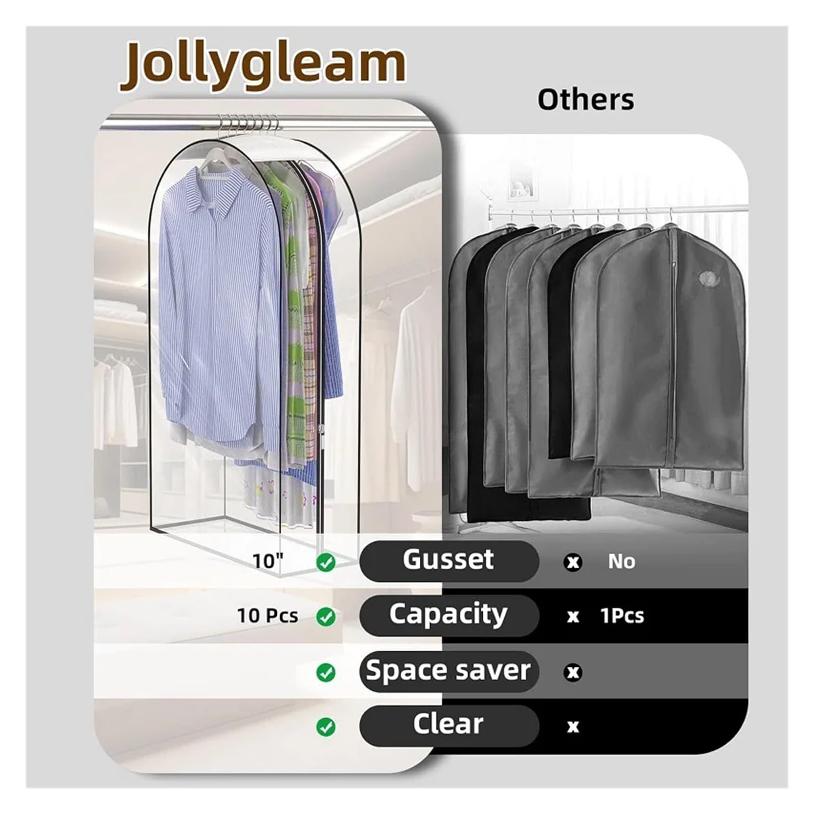 fundas para ropa Clothing Dust Cover Transparent Dress Clothes Garment Hanging Organizer Waterproof Dustproof Wardrobe Storage(60X25X100CM,5PCS)
