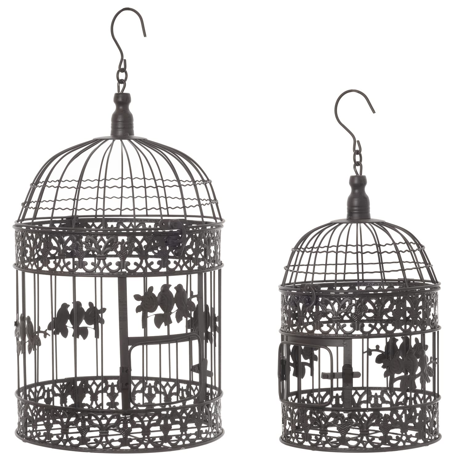 Moritz Jaula decorativa para pájaros, marrón, redondo, 2 unidades, decorada con pájaros, jaula decorativa para flores, velas, decoración colgante, portavelas