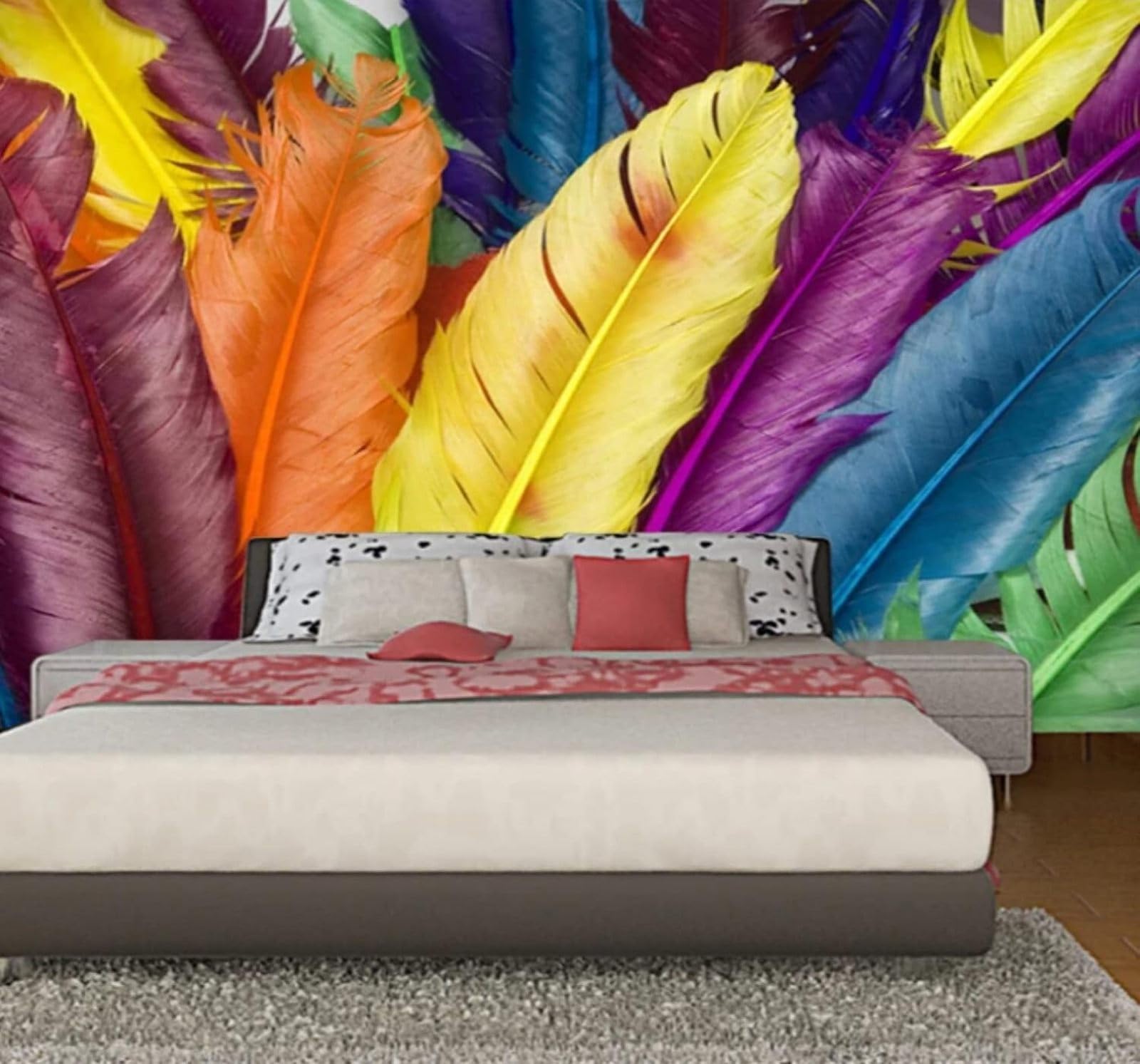 Minimalist Beautiful Hand Drawn Colourful Feathers 3D Wallpaper Easy Install Feature Office Living Room Sofa Bedroom TV Background Wall Decoration-350cm×256cm