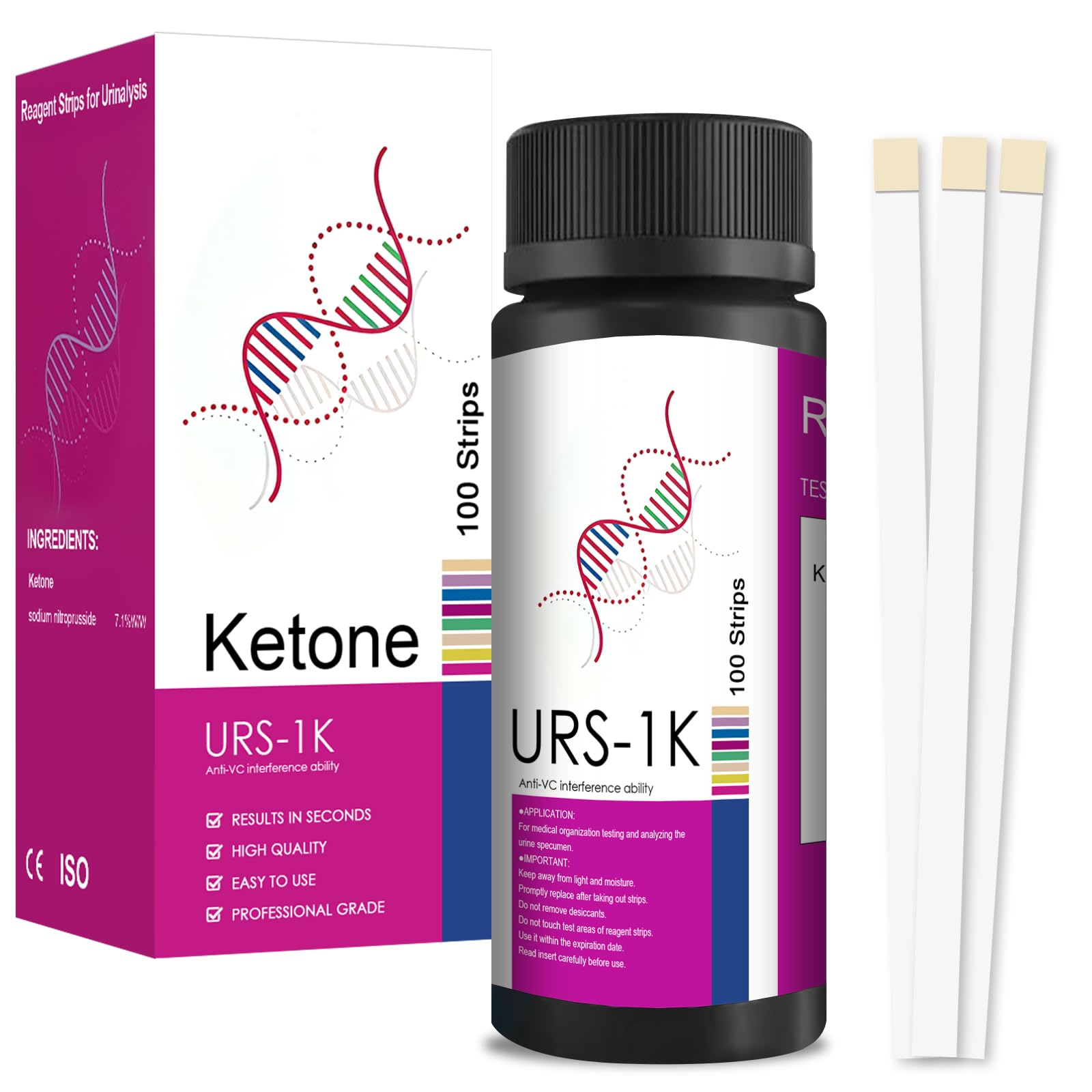 Tiras de Cetonas 100 Tiras,para Dieta Cetogénica,Adecuado para personas de fitness,Fácil de Usar