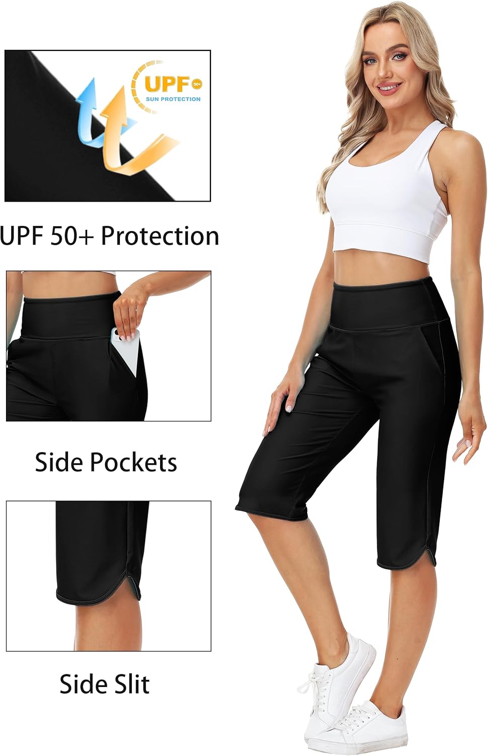 AOBUTE Womens Swim Capris Pant Sun Protection High Waisted Swimming Leggings with Pockets (No Lining) - Image 4