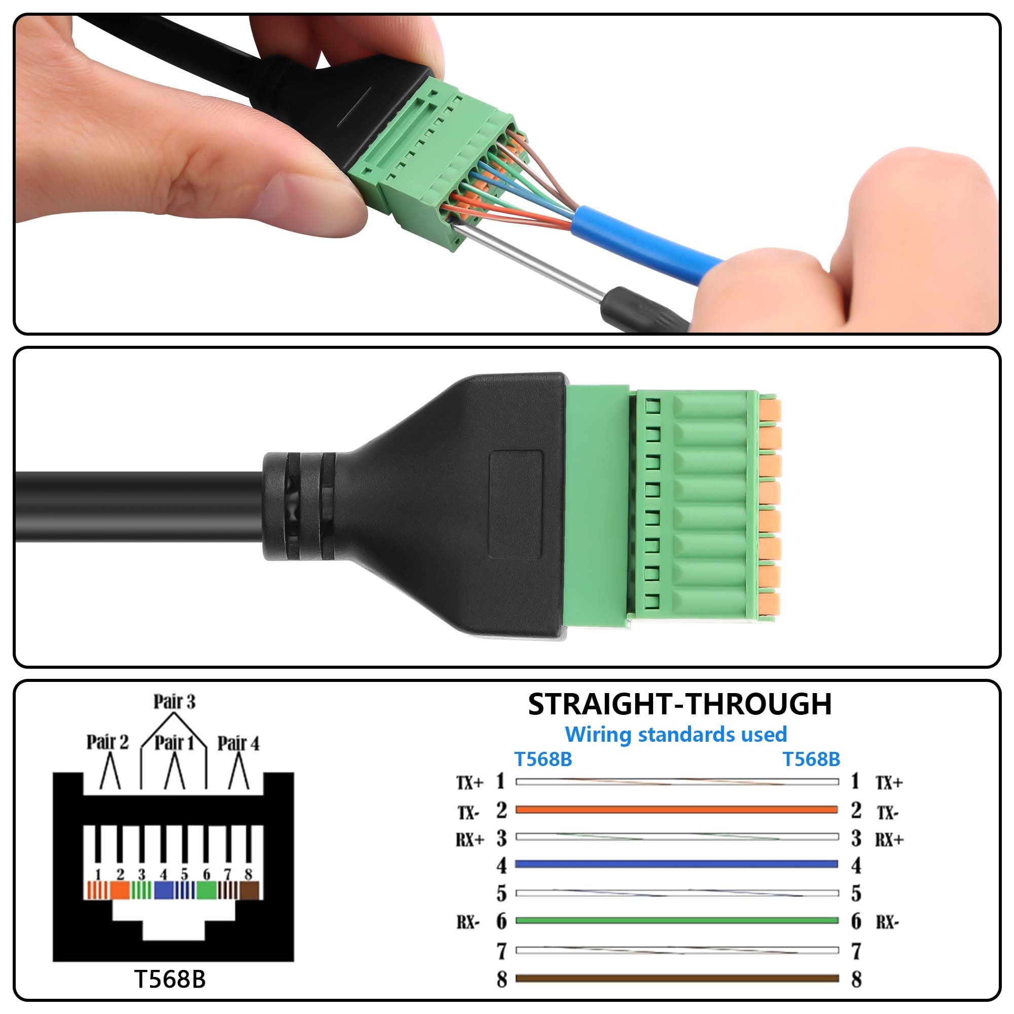GINTOOYUN RJ45 to 8-Pin Crimped Terminal Cable Cat5 Quick Crimping Spring Ethernet Cable RJ45 8P8C Male to 8-Pin Solderless Detachable Terminal Ethernet Cable for Laptop,Router etc(13.07 Inch) - Image 4