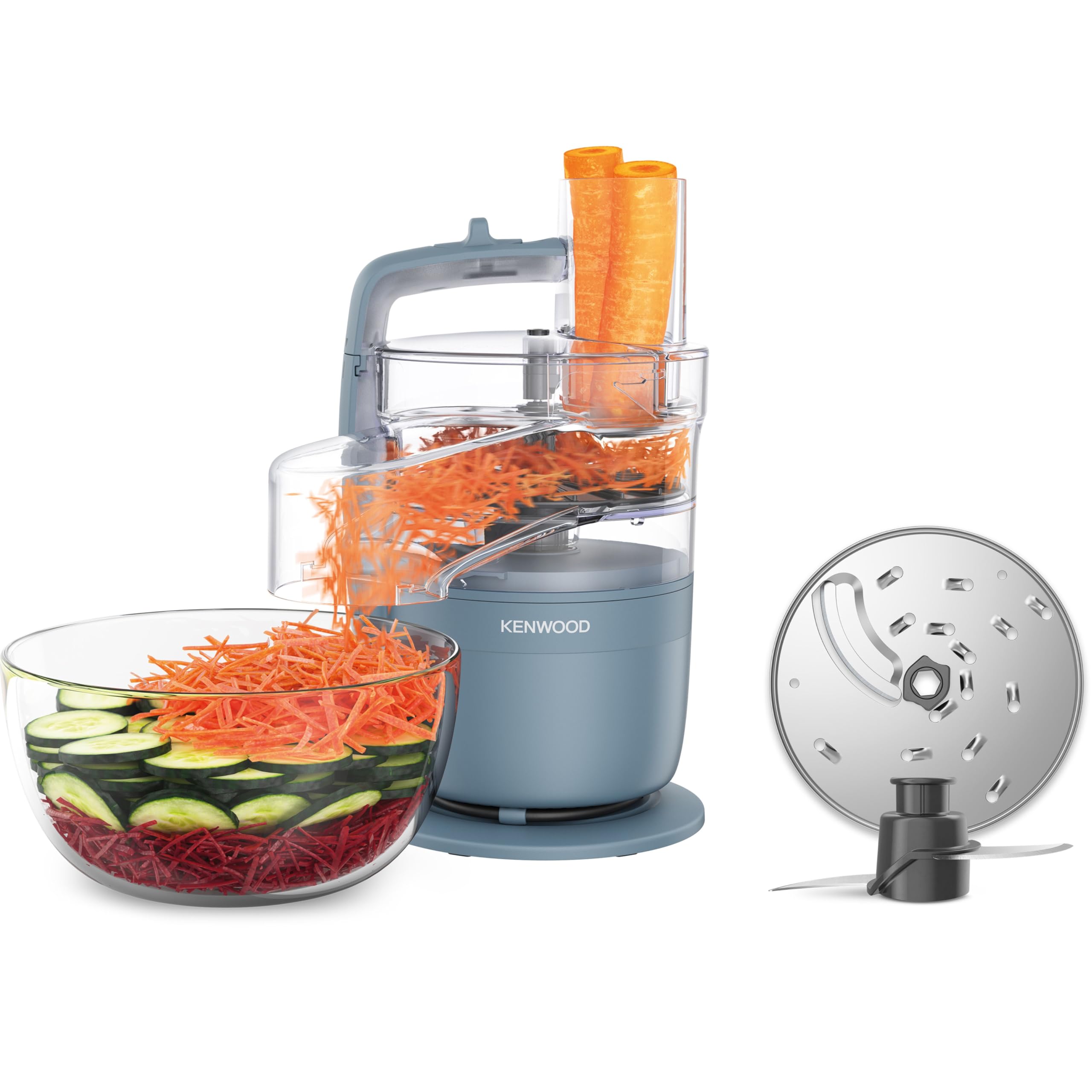 Kenwood MultiPro Compact – Kompakte Küchenmaschine mit Express Serve, Edelstahlmesser, Schneid- und Raspelscheiben, Pulse-Funktion, Blau (FDP23.130GY)