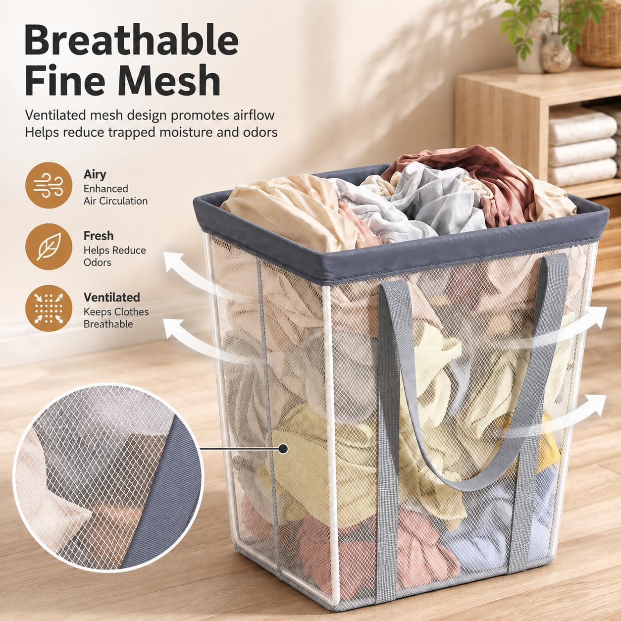 80L Laundry Basket Foldable Laundry Hamper with Handles image 3