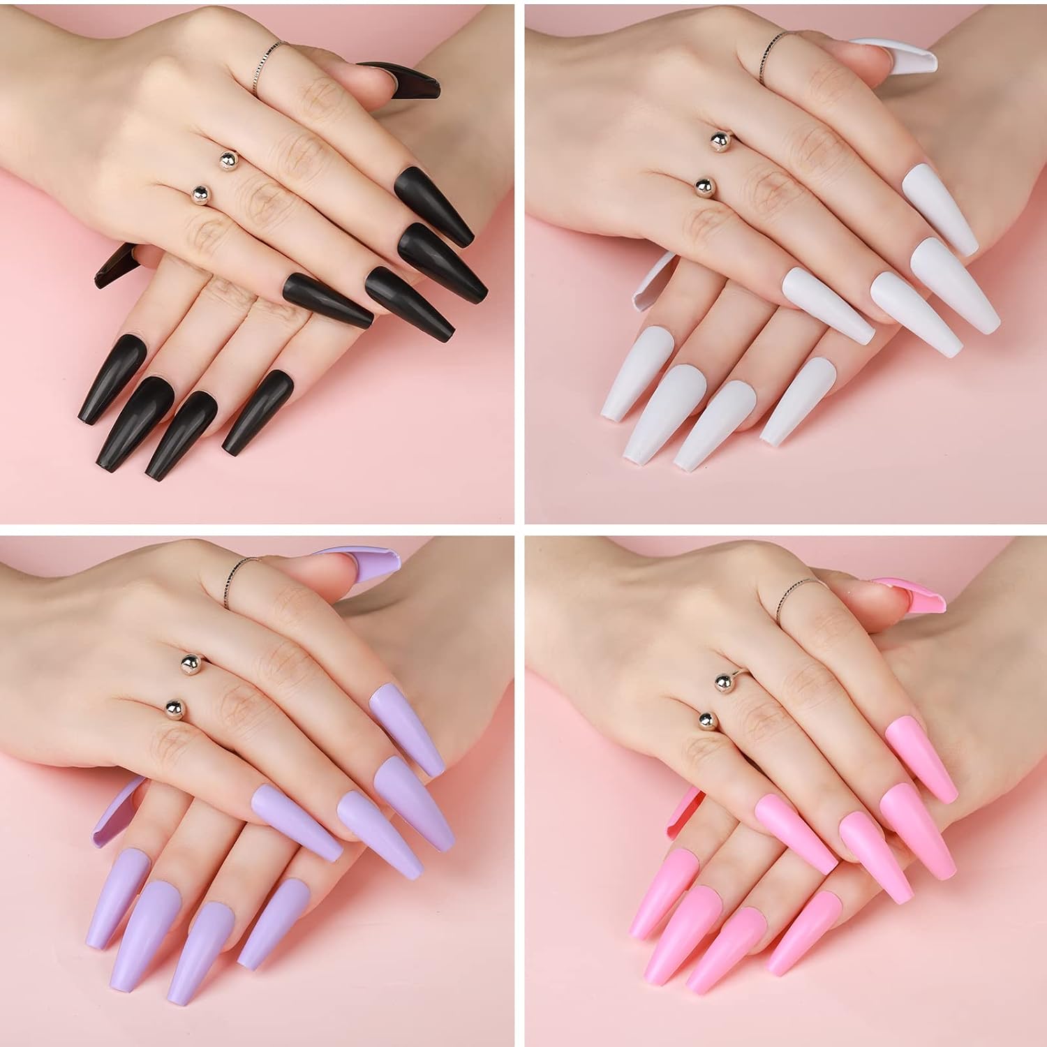Long Press On Nails Coffin Fake Nails, 200pcs Coffin Press On Nails Full Cover Ballerina Nails, Teenitor Glossy Press On Nails With Glue, Acrylic Nail Clipper, Stick On Nails Long Coffin Glue On Nails