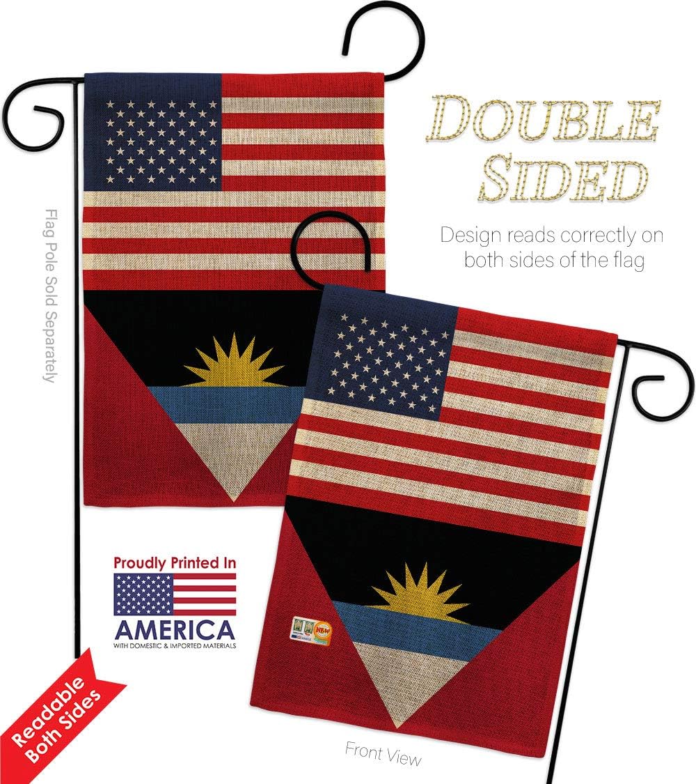 Antigua and Barbuda US Friendship Burlap Burlap Garden Flag Set Wall Hanger Regional USA American Alliance World Country Particular Area Small Gift Yard House Banner Double-Sided Made In 13 X 18.5