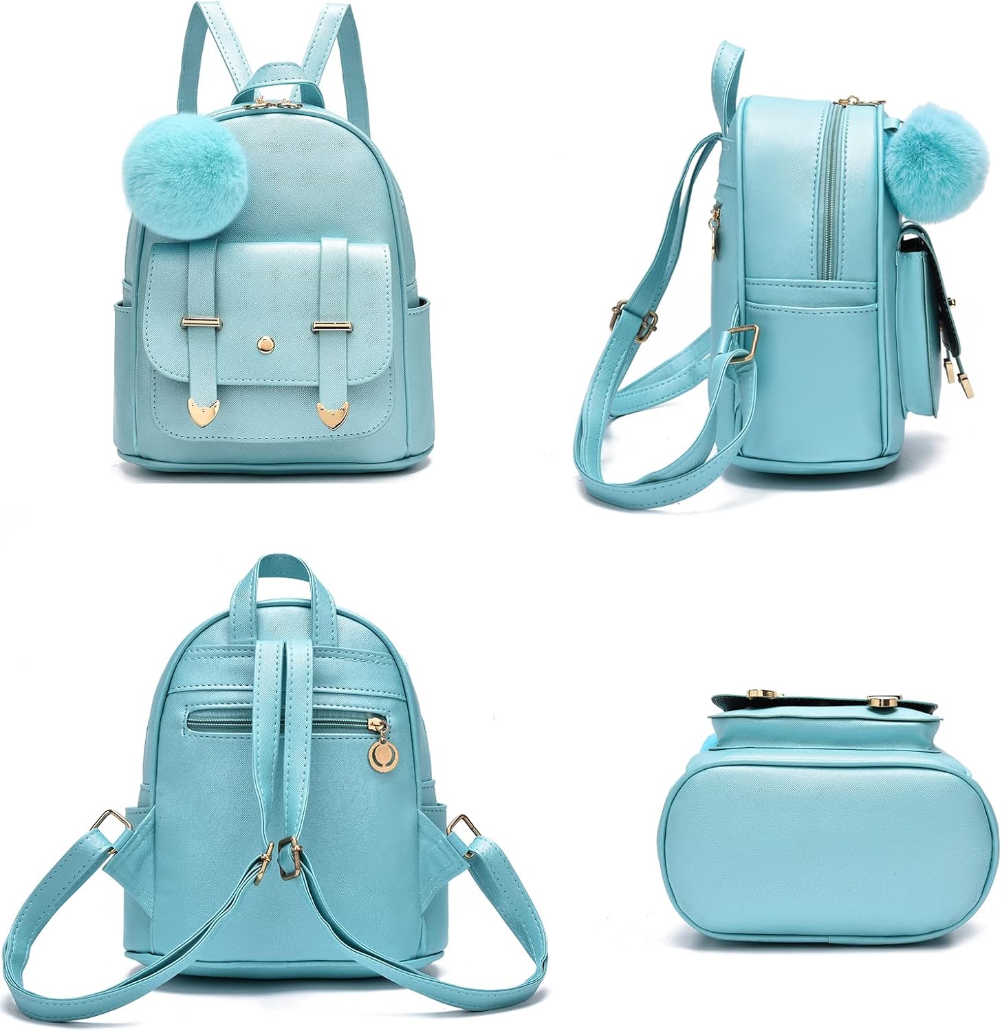 I IHAYNER Girls Fashion Backpack Mini Backpack Purse for Women Teenage Girls Purses PU Leather Pompom Backpack Shoulder Bag - Image 3