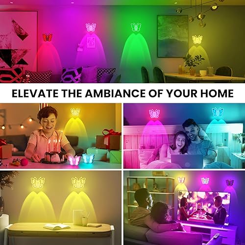 Miniatura 8 de LOFTEK Luz recargable con sensor de movimiento, cambio de color RGB y luz nocturna regulable, bonita luz de mariposa para dormitorio de niños, baño,